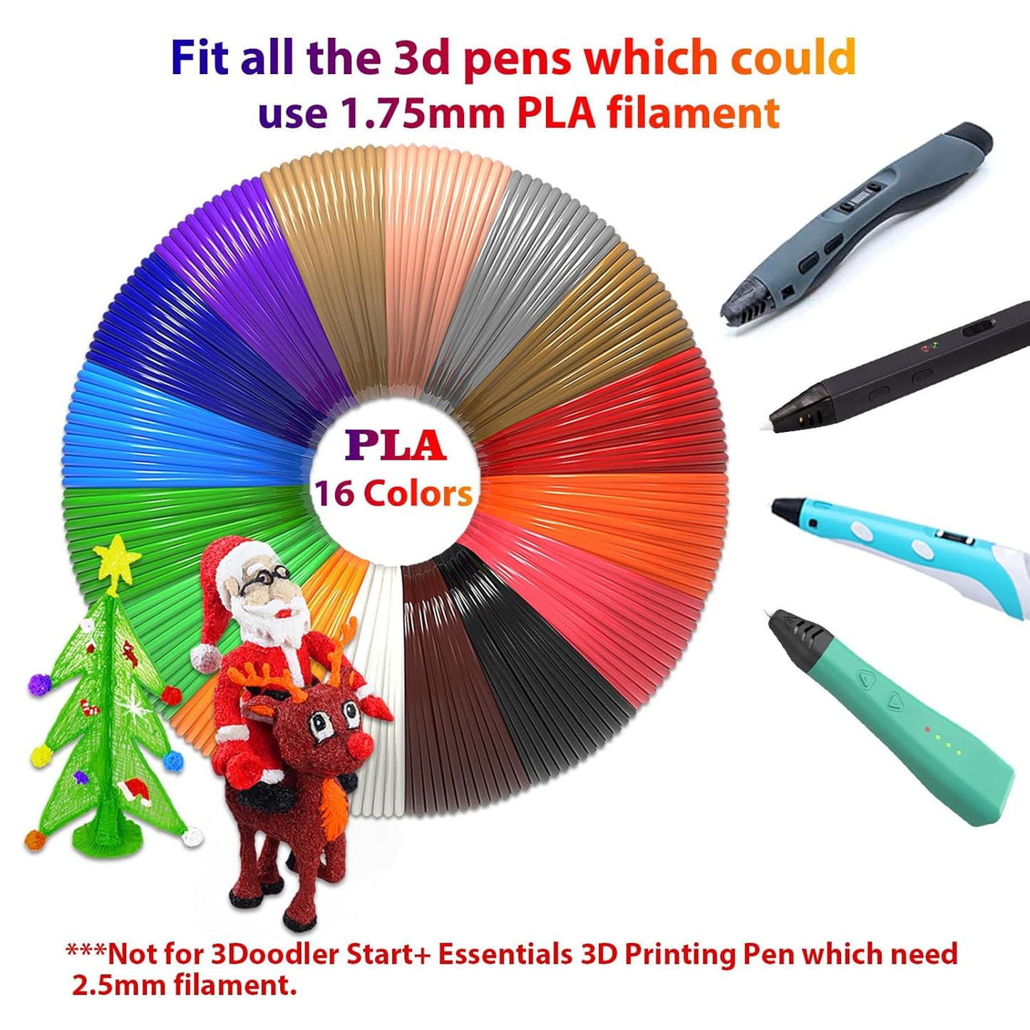3D Pen Refills 1.75mm PLA Filament 640 Feet 16 Colors, Each Color 40ft, Bonus 250 Stencils eBooks, dikale 3D Pen Material