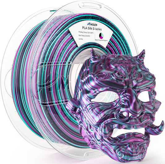AMOLEN Silk PLA 3D Printer Filament, Shiny Multicolor Rainbow PLA Filament 1.75mm, Fast Color Change PLA 3D Printing Filament for Most FDM 3D Printer, Black Turquoise Magenta, 1kg (2.2lbs)