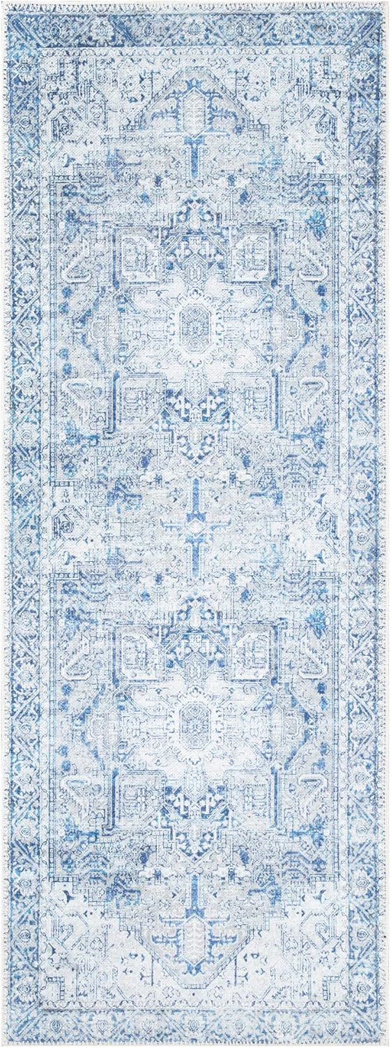 Bloom Rugs Washable Non-Slip 7 ft Runner - Blue/Gray Traditional Runner for Entryway, Hallway, Bathroom, and Kitchen - Exact Size: 2.5' x 7'