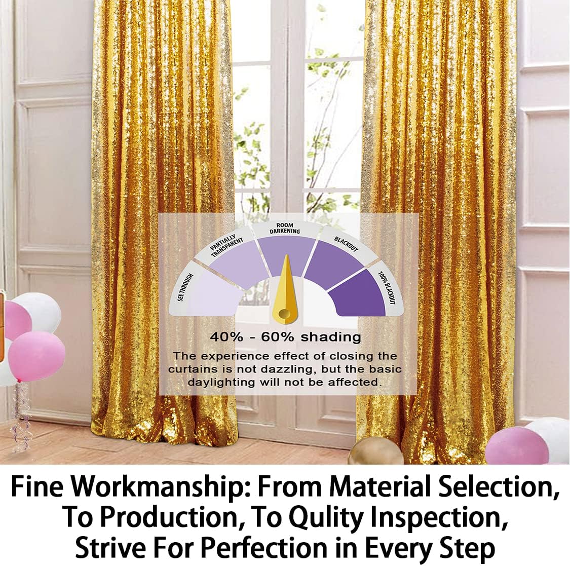 ShinyBeauty Sequin Backdrop 4x10ft Shiny Gold Sequin Curtains 2 Panels Glitter Backdrop Curtains for Parties Photography Background M0511…