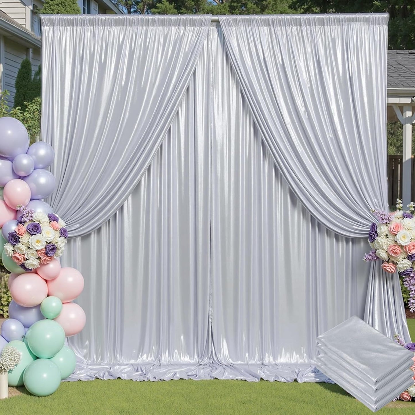 20x10 ft Wrinkle Free Silver Sequin Backdrop Curtain for Parties,Thick Not Fall Glitter Wedding Drapes Backdrop,4 Panels 5x10ft Shimmer Photo Wall Back Drop Cloth for Birthday Photography Background