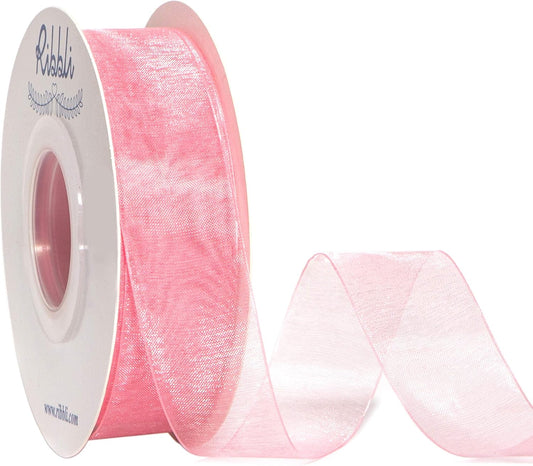 Ribbli Rose Pink Sheer Organza Ribbon,1 Inches x Continuous 50 Yard Use for Gift Wrapping,Bouquet Wrapping,Wedding Decoration,All Crafting and Sewing