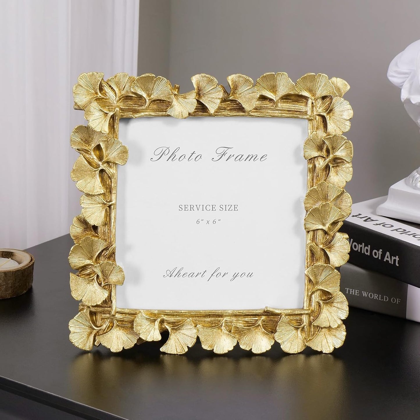 Cuspin Vintage Picture Frame 6x6 Gold Frames, Gold Ornate Leaf Textured Hand-Crafted Resin with Glass Front Antique Photo Frame for Tabletop Display, Retro Design Home Decor