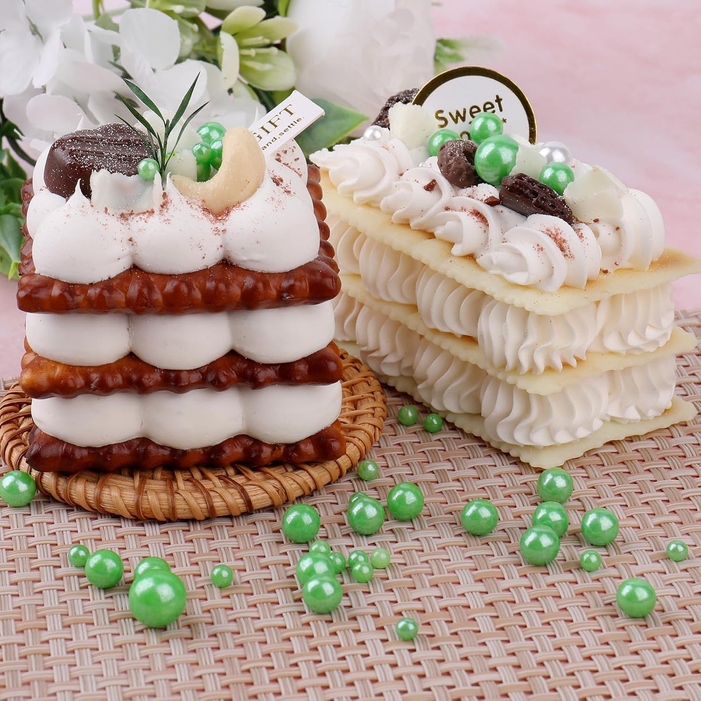 Green Pearl Sprinkles for Cake Decorating, 11.3 Oz Edible Pearls Sugar 4 Sizes Gift Box Set for Baking Cookie Ice Cream Cupcake Toppings