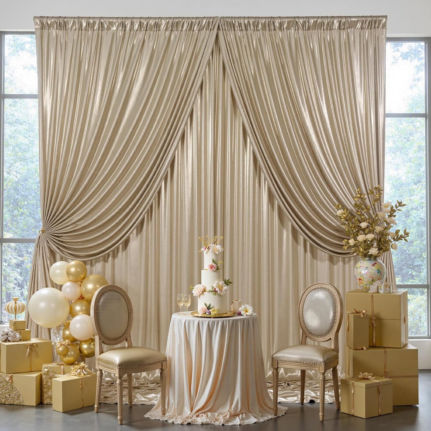 20x10 ft Gliiter Champagne Backdrop Curtain for Parties, Wrinkle Free Thick Fuchsia Sequin Backdrop, 4 Panels 5x10ft Shimmer Photo Backdrop Drapes for Wedding Birthday Photography Background