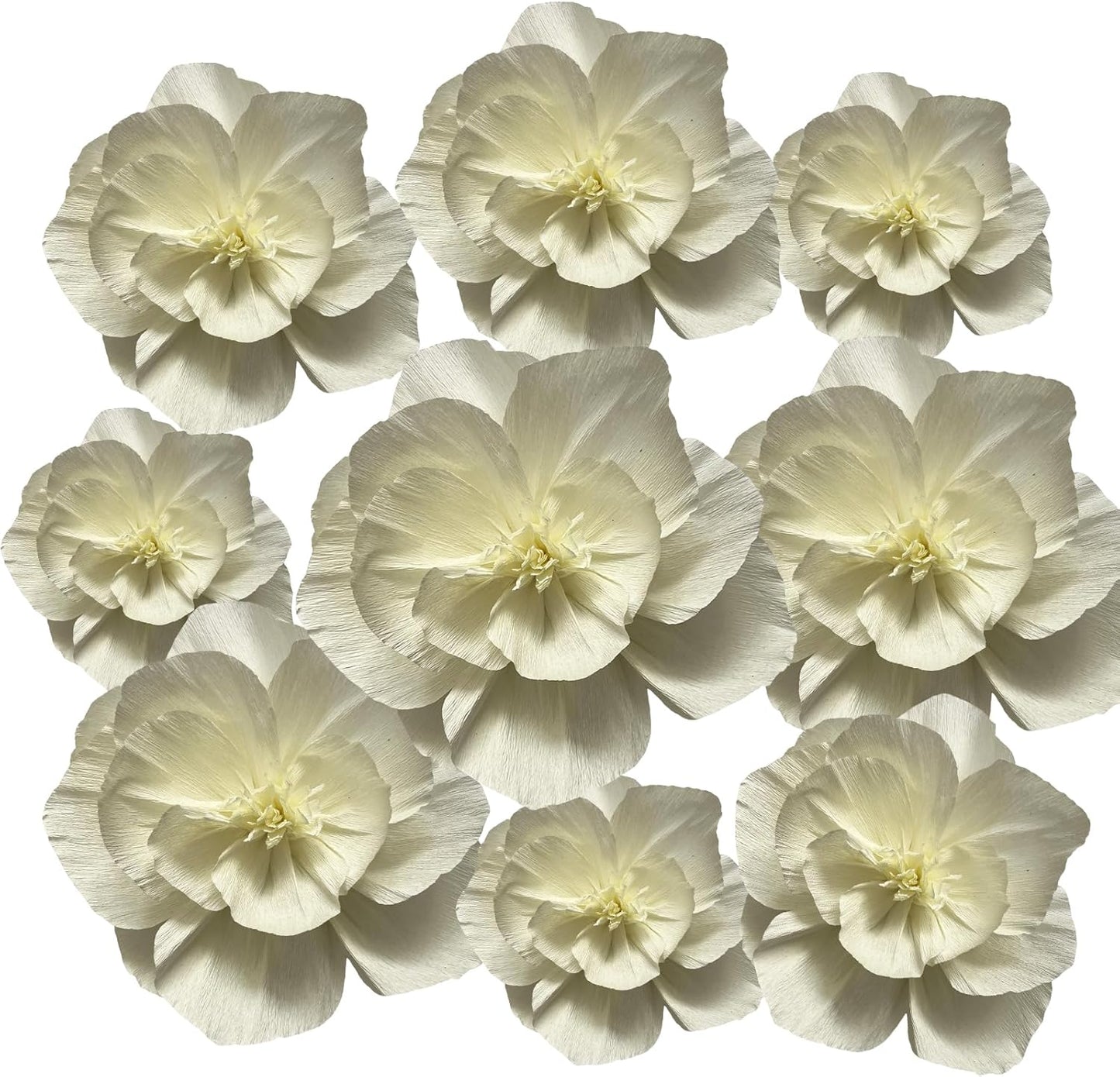 BRT Bearingshui Crepe Paper Flowers Decoration for Wall Total 9 Pcs, Artificial Flowers for Wedding Decor,Flower Backdrop Decor, Baby Bridal Shower Birthday Party, Cream 3D Wall Flowers Decor