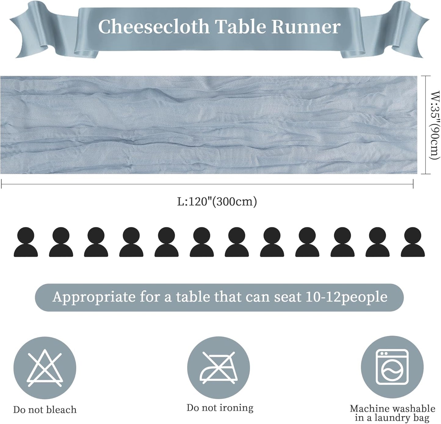 6 Pack Dusty Blue Cheesecloth Table Runner 10FT Long Boho Gauze Table Runner Rustic Sheer Runner for Wedding Bridal Baby Shower Birthday Party Table Decor Thanksgiving Christmas Decorations