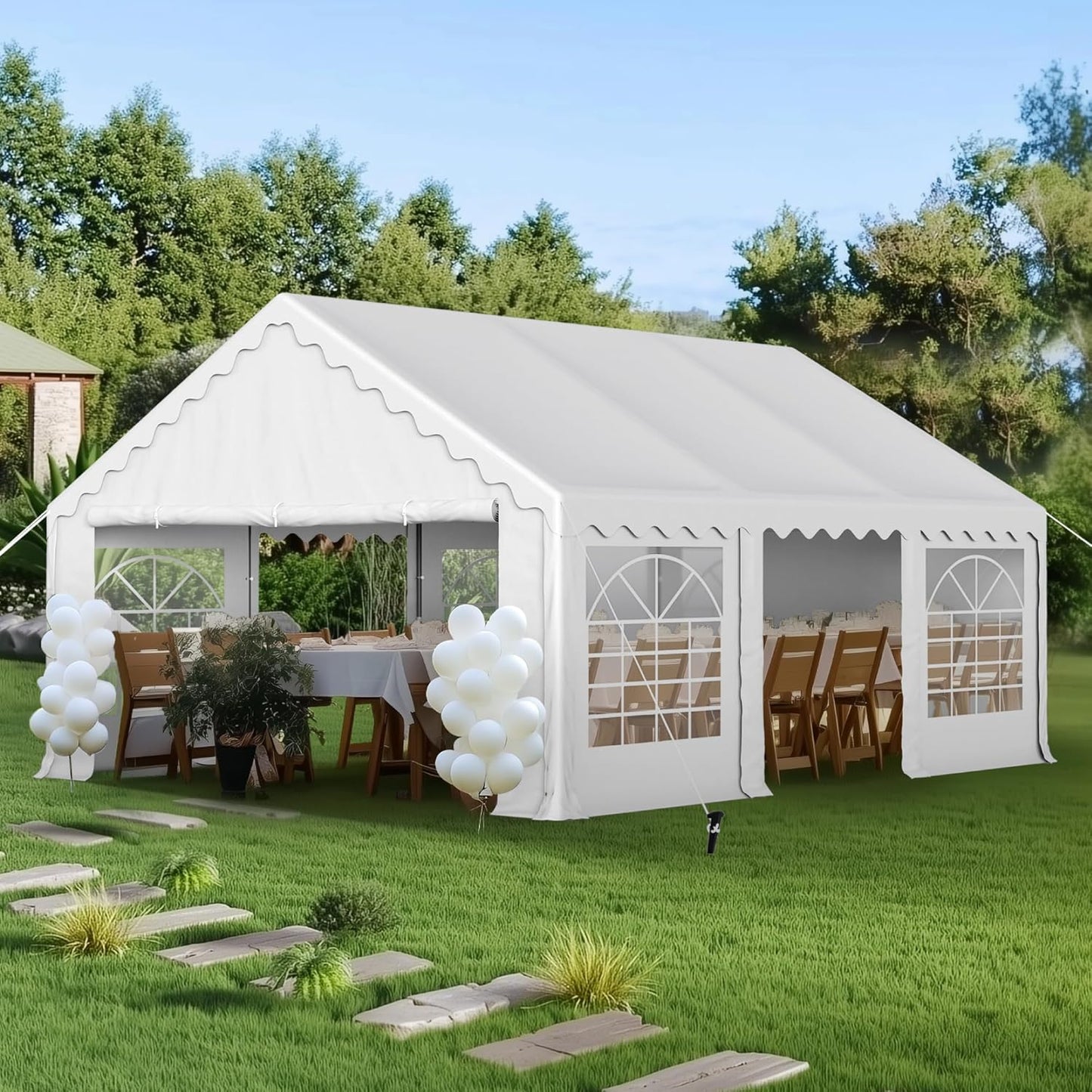 PHI VILLA 20'x16' Outdoor Heavy Duty Party Tent Large Commercial Canopy Wedding Event Shelter with Removable Sidewalls & 3 Storage Bags for Patio Outdoor Garden Events, White