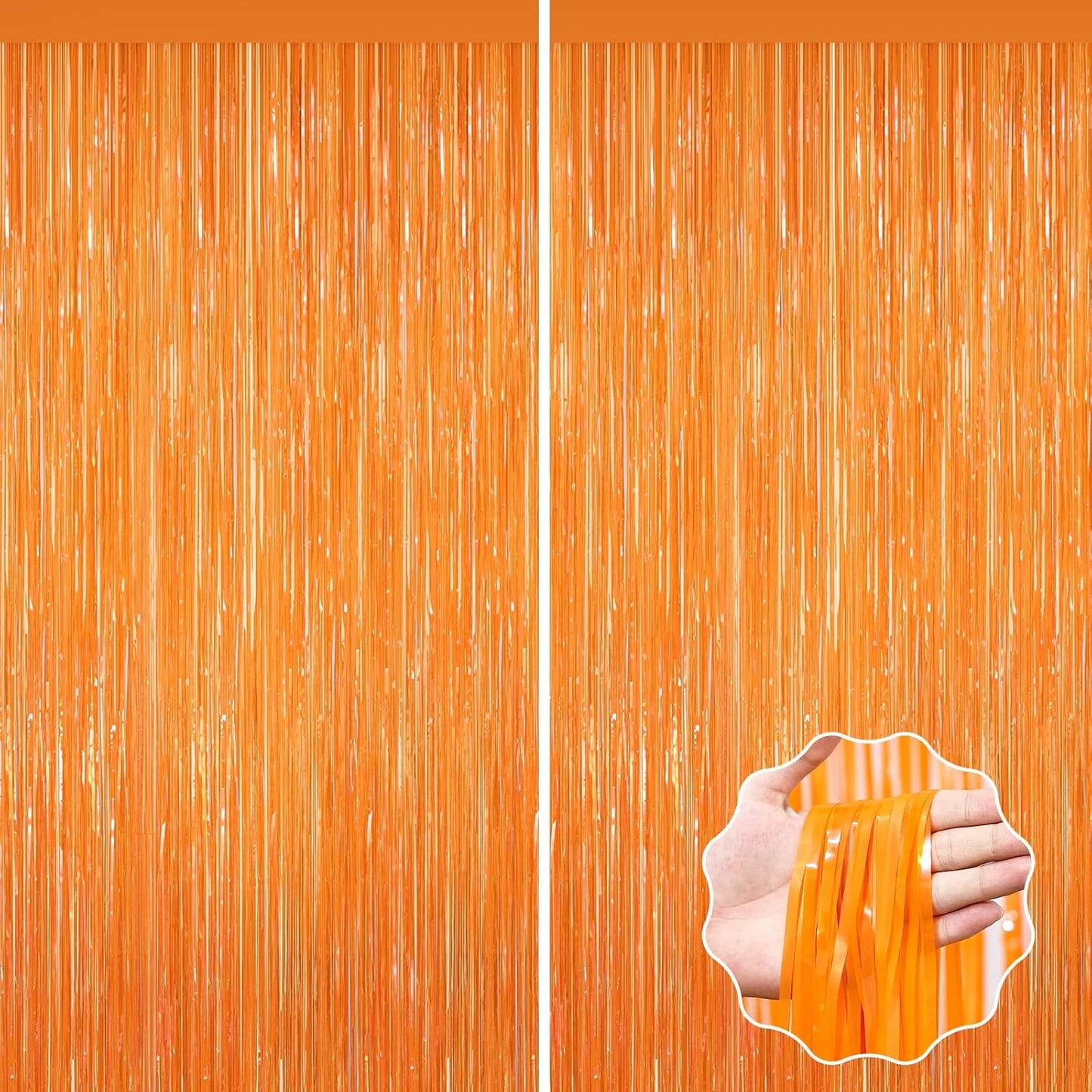 2Pack Orange Backdrop Curtains, Orange Tinsel Backdrop, Metallic Party Streamer Fringe Curtains, Foil Curtains Birthday Party, Curtain Backdrop for Baby Shower Bachelorette Xmas Party Halloween Decors