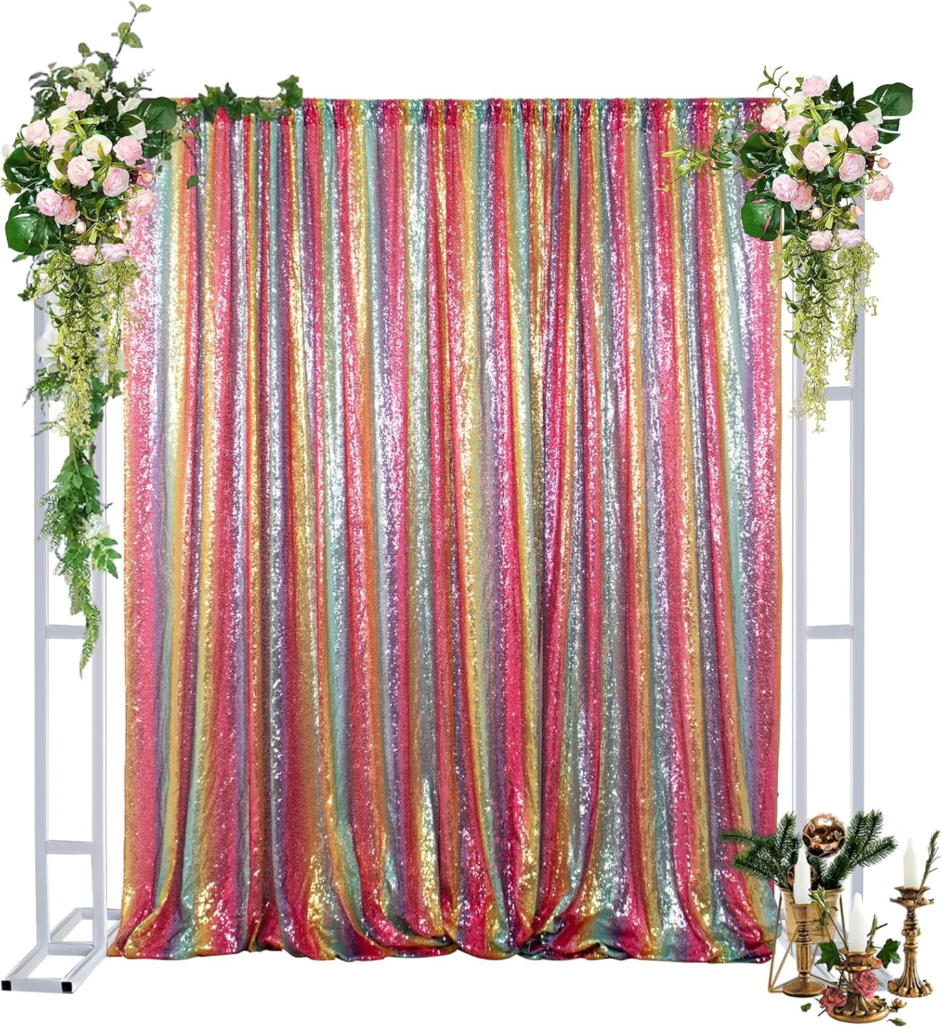 DUOBAO 10FTx10FT Rainbow Sequin Backdrop with Rod Pockets 10FT Glittering Photo Booth Backdrops Glitter Curtain for Party, Perfect for Halloween Birthday Wedding Ceremony Decor
