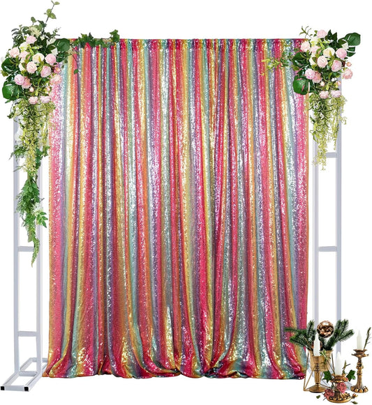 DUOBAO 10FTx10FT Rainbow Sequin Backdrop with Rod Pockets 10FT Glittering Photo Booth Backdrops Glitter Curtain for Party, Perfect for Halloween Birthday Wedding Ceremony Decor
