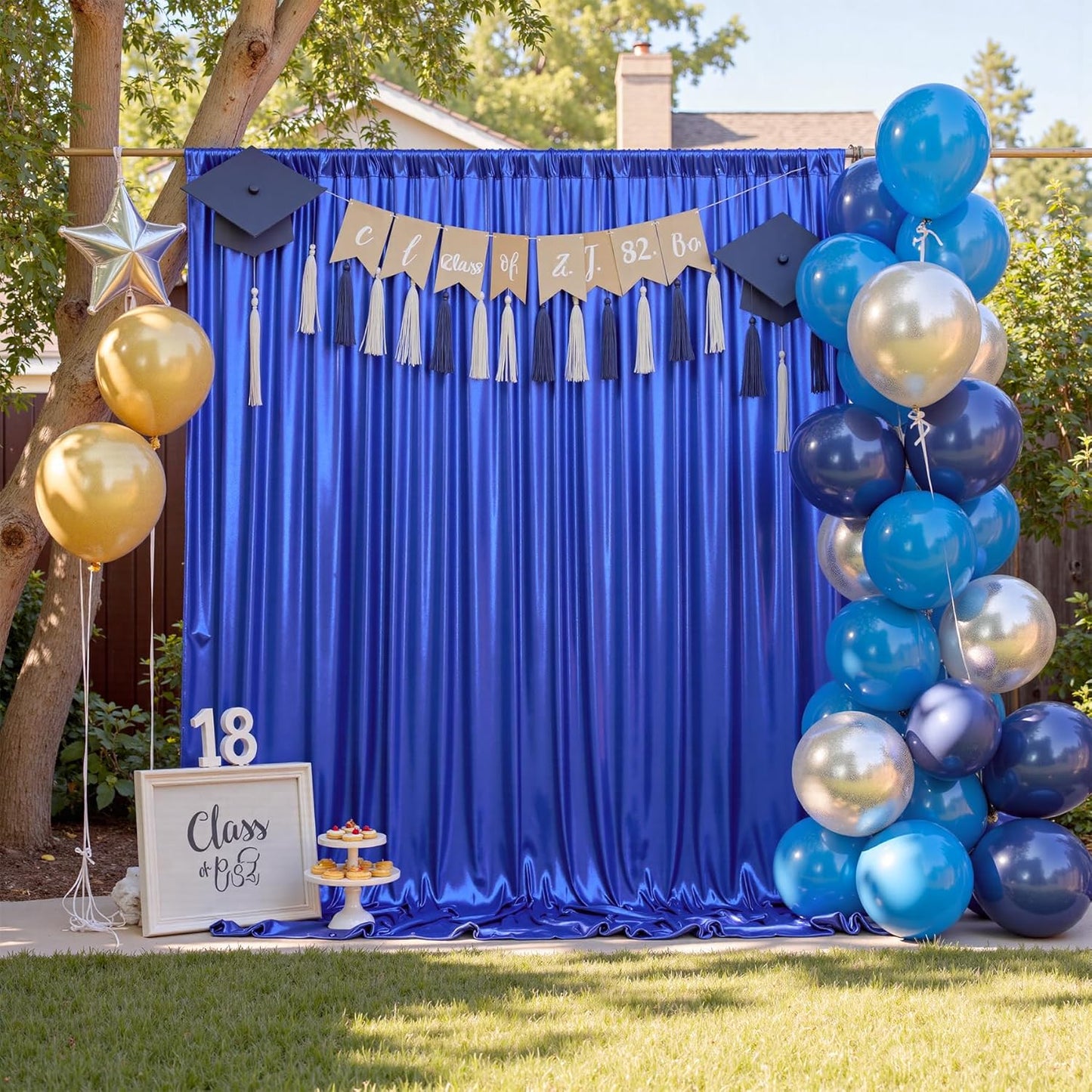 gogoparti 20x10FT Sapphire Blue Sequin Backdrop Curtain - 4 Panels of 5x10FT Wrinkle-Free Glitter Drapes for Photography, Birthdays, Weddings & Graduations