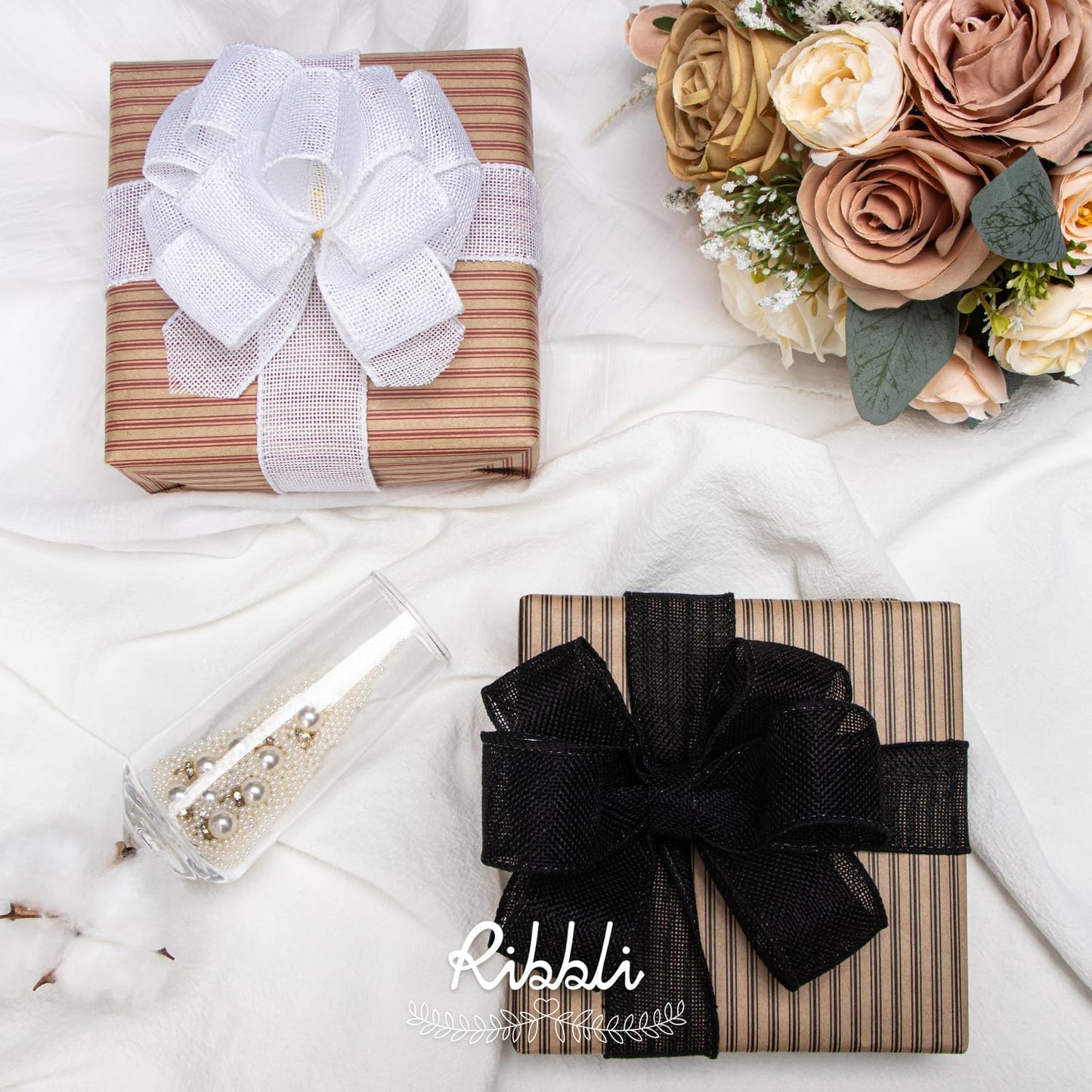 Ribbli Black Burlap Wired Ribbon,1-1/2 Inch x 10 Yard, Wired Edge Ribbon for Big Bow,Wreath,Tree Decoration,Outdoor Decoration