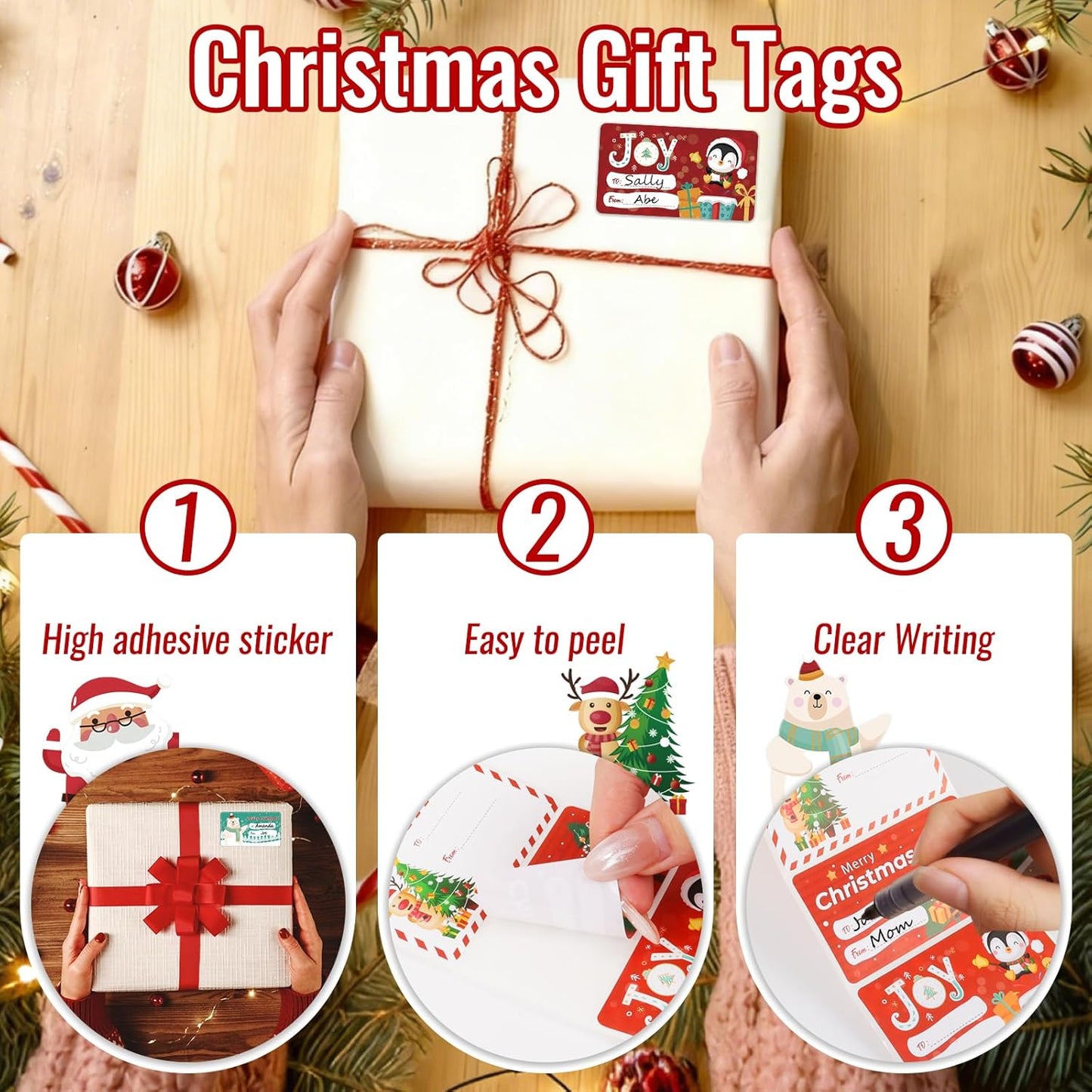500 PCS Christmas Gift Tags Christmas Santa Claus Stickers Self Adhesive Cartoon Christmas Tag Christmas Festival Holiday Decor（New）