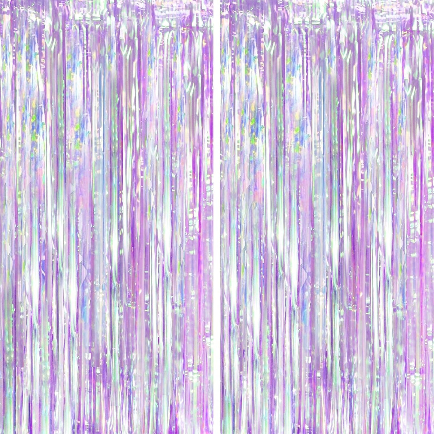 2 Pack Iridescent Purple Foil Fringe Curtains, Glittering Tinsel Streamers Party Decorations,Mermaid Fringe Backdrop for Gir's Birthday, Bachelorette, Baby Shower Theme Party