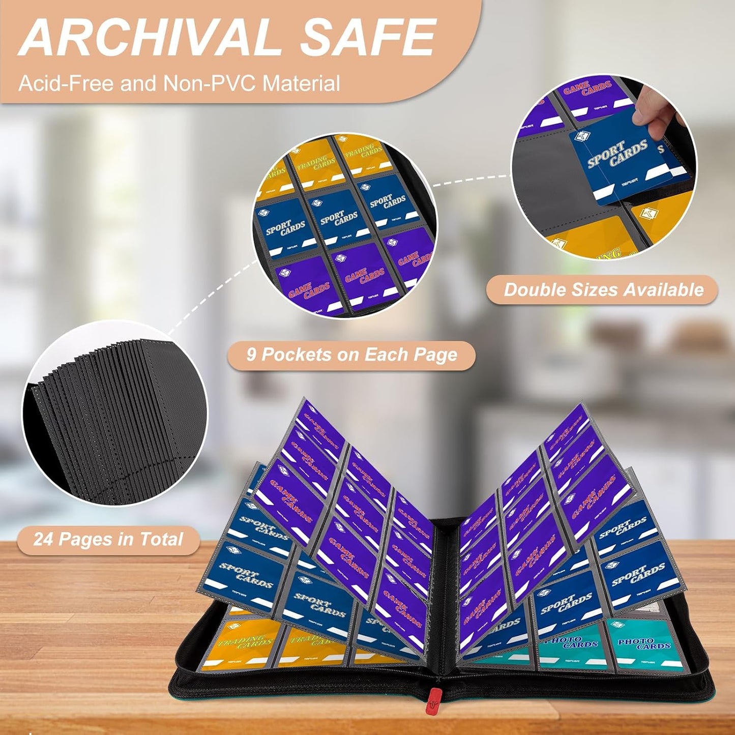 Trading Card Binder, Card Binder Album Fit for MTG Baseball Football Sports Cards, Easy to Use Card Collection Binder (Teal, 432 Pockets)