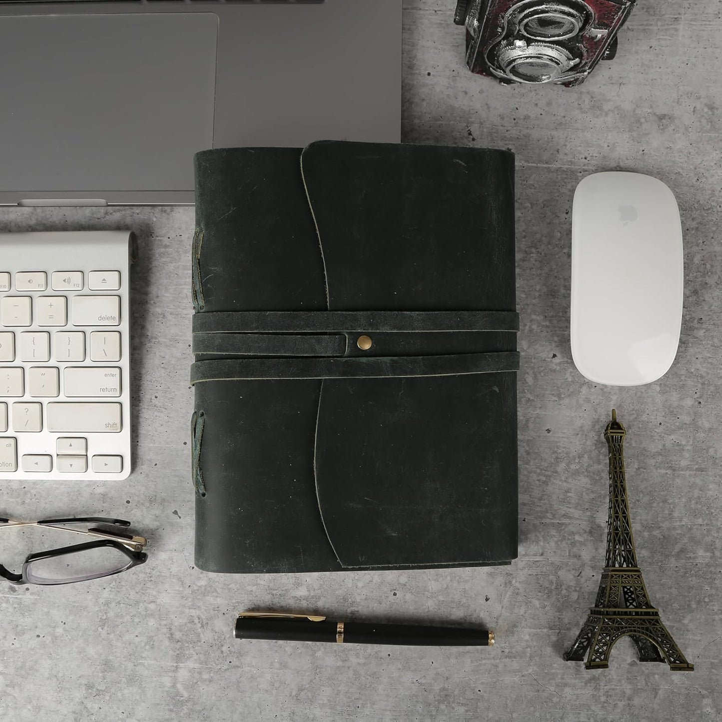 Handmade Leather Journal 7x5 Inch | Blue Vintage Notebook with Unlined Blank Paper | Antique Travel Diary, Writing Sketchbook for Men & Women