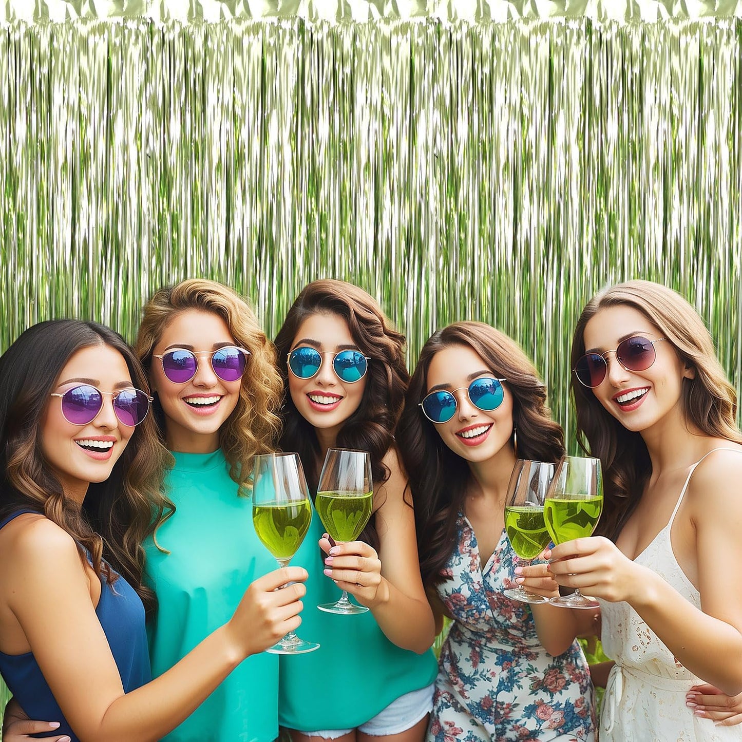 GOER 3.2 ft x 8.2 ft Metallic Tinsel Foil Fringe Curtains Party Photo Backdrop Party Streamers for Birthday,Graduation,New Year Eve Decorations Wedding Decor (4 Pcs,Sage Green)