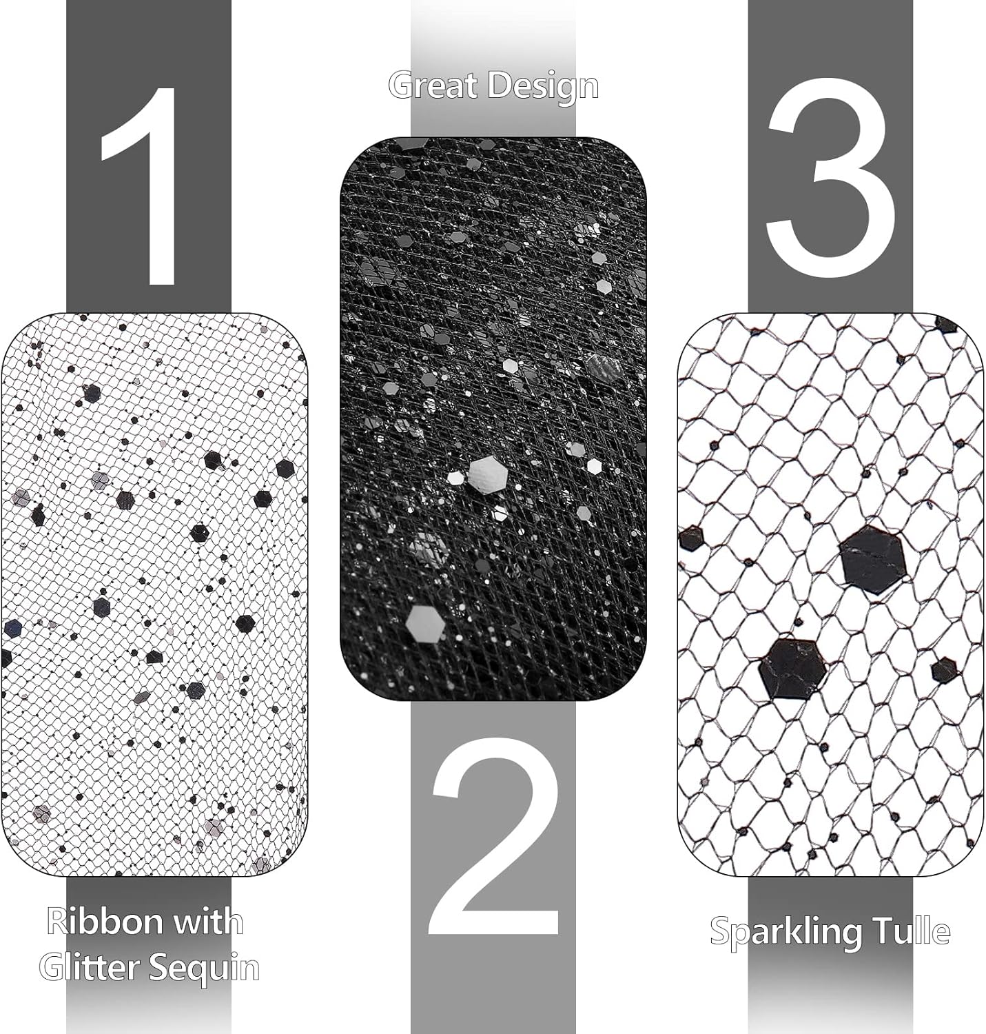 Glitter Tulle Rolls, 6” by 50 Yards (150FT) Sparkling Tulle Spool Ribbon Sequin Tulle Netting Fabric for Tutu Skirt Wedding Birthday Baby Shower (Black)