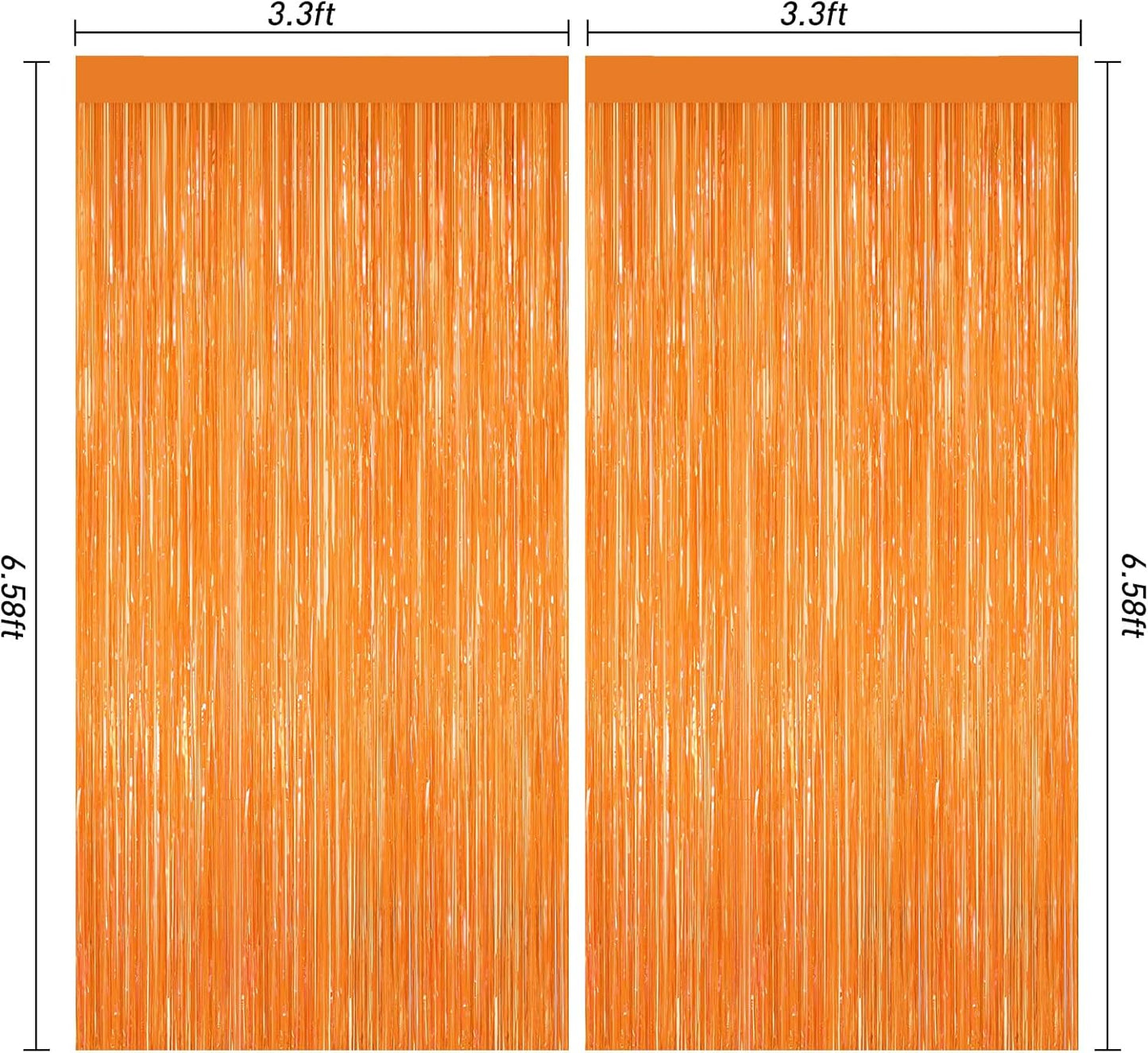 2Pack Orange Backdrop Curtains, Orange Tinsel Backdrop, Metallic Party Streamer Fringe Curtains, Foil Curtains Birthday Party, Curtain Backdrop for Baby Shower Bachelorette Xmas Party Halloween Decors