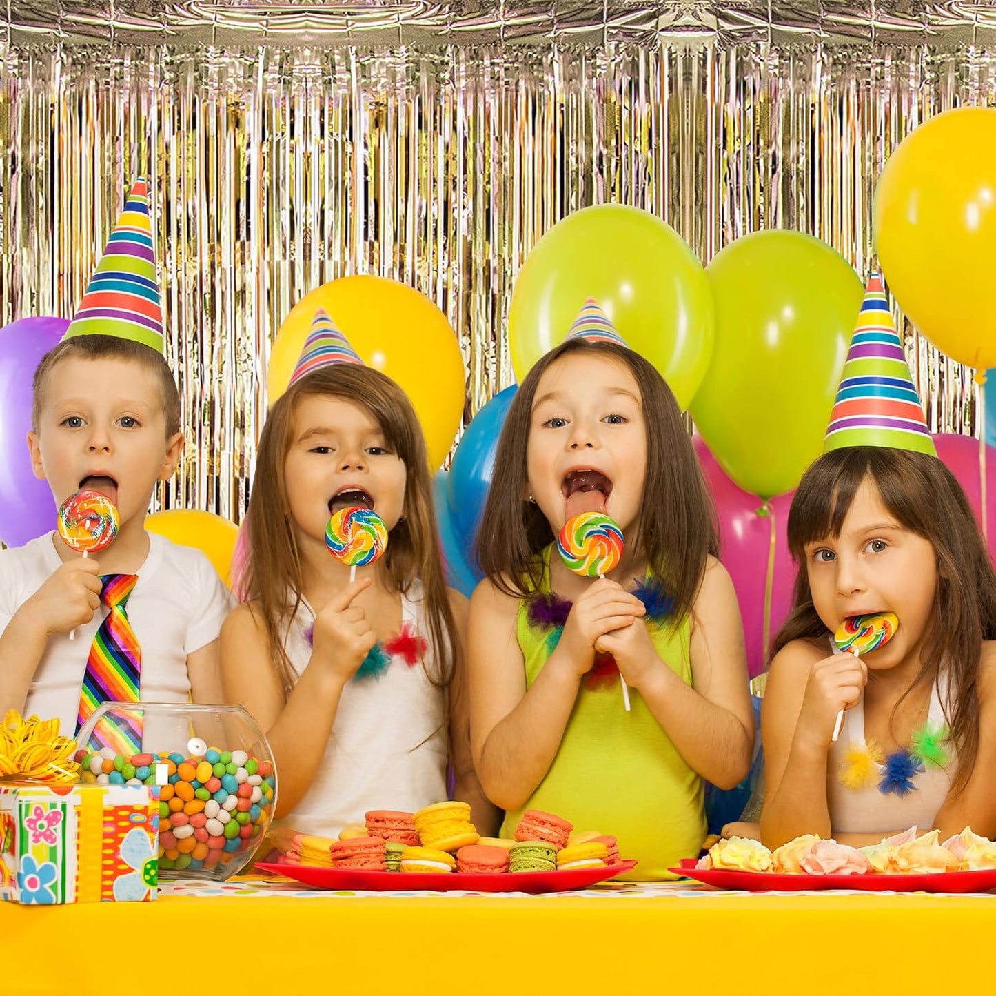 Champagne Gold Fringe Curtain Party Streamers, 12 Pack 3.3ft x 8.2ft Foil Curtain Backdrop Tinsel Foil Fringe Curtains Photo Booth Backdrop Streamer for Birthday, Wedding, Baby Shower, Disco Party