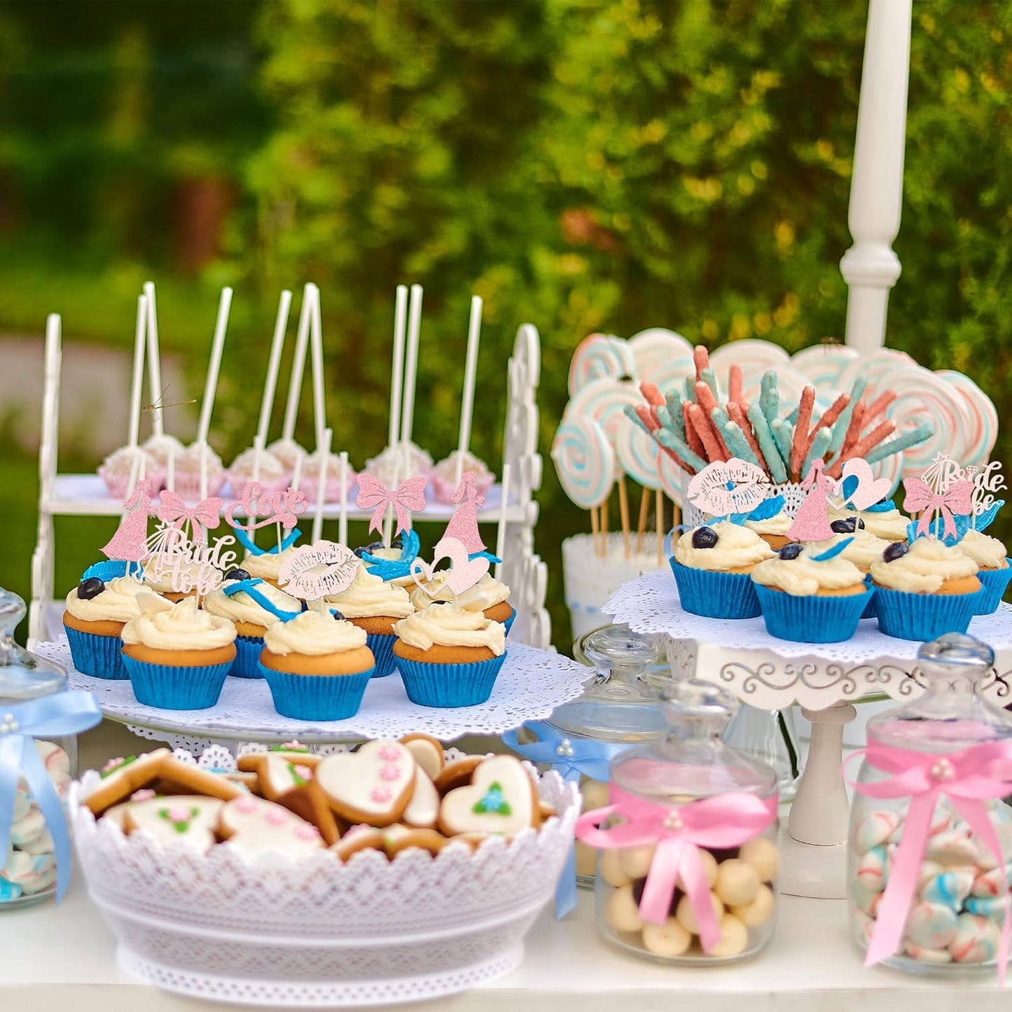 Gyufise 24Pcs Bride to Be Cupcake Toppers Pink Glitter Bow Tie Lip Princess Love Heart Bridal Shower Cupcake Pick Decorations for Wedding Engagement Bachelorette Cake Decorations Supplies