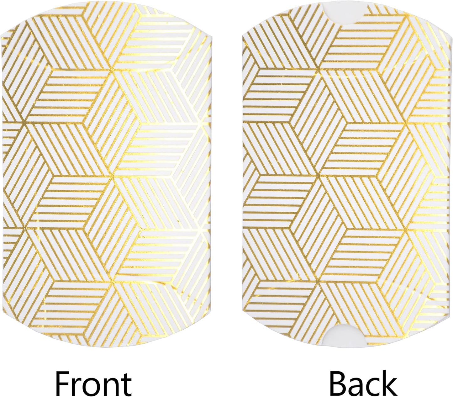 Aokbean 100 Pack Mini Pillow Candy Box Small Gift Boxes with 50 Yards Ribbon for Christmas Wedding Party Favor Gift, Jewelry or Soap Packaging (Gold Stripes)