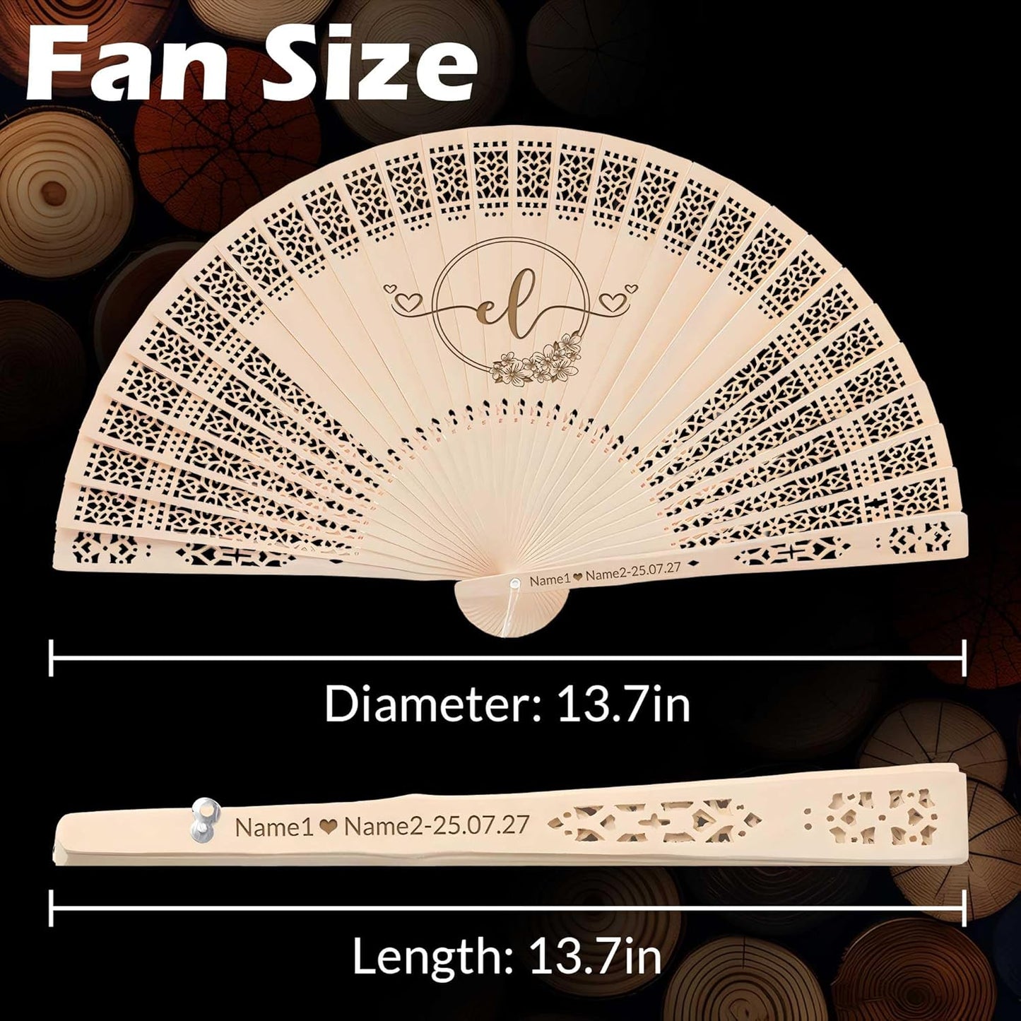 10 PCS Custom Fans Personalized Folding Fans for Line Dancing Wooden Hand Fan Wedding Favors Bulk Fans for Guests Party Event Use (Style07)