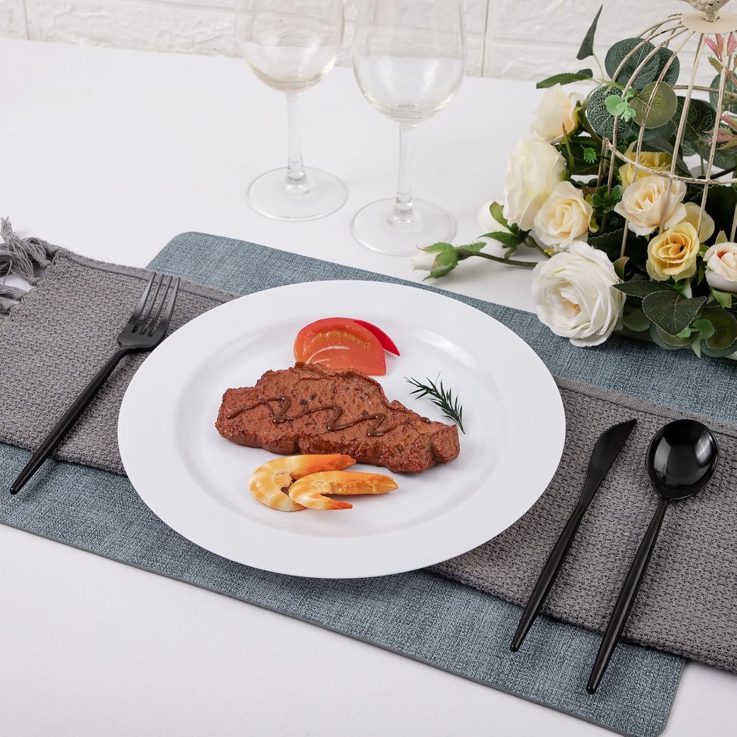 Supernal 180pcs Black Plastic Silverware Heavy Duty Black Party Cutlery Disposable Plastic Forks and Spoons Disposable Utensils Flatware Include 60 Forks,60 Knvies,60 Spoons