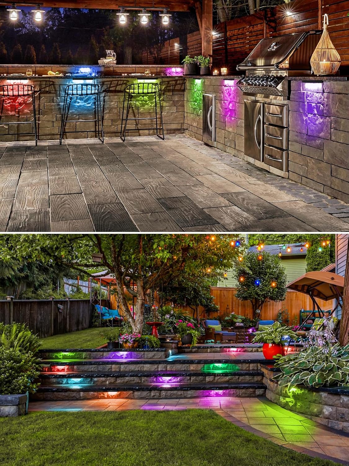 5W RGB Retaining Wall Lights 7 inch LED Hardscape Lighting Color Changing Low Voltage Landscape Paver Lights 12V Step Lights Outdoor Waterproof Stair Deck Lighting (12 Pack+Connectors)