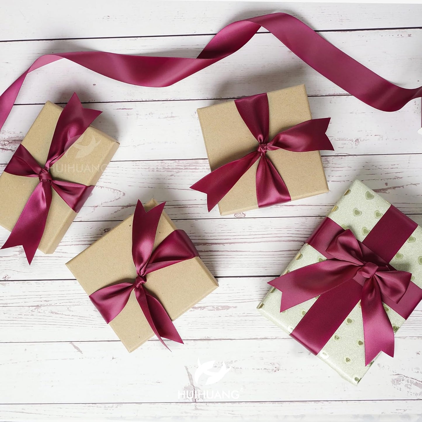 HUIHUANG 1-1/2 inch Double Face Satin Ribbon Maroon Ribbon Satin Wine Red Ribbons 50 Yards Roll for Gift Wrapping Bow Making Floral Bouquet Wedding Invitations Decor Party Favor Craft Supplies