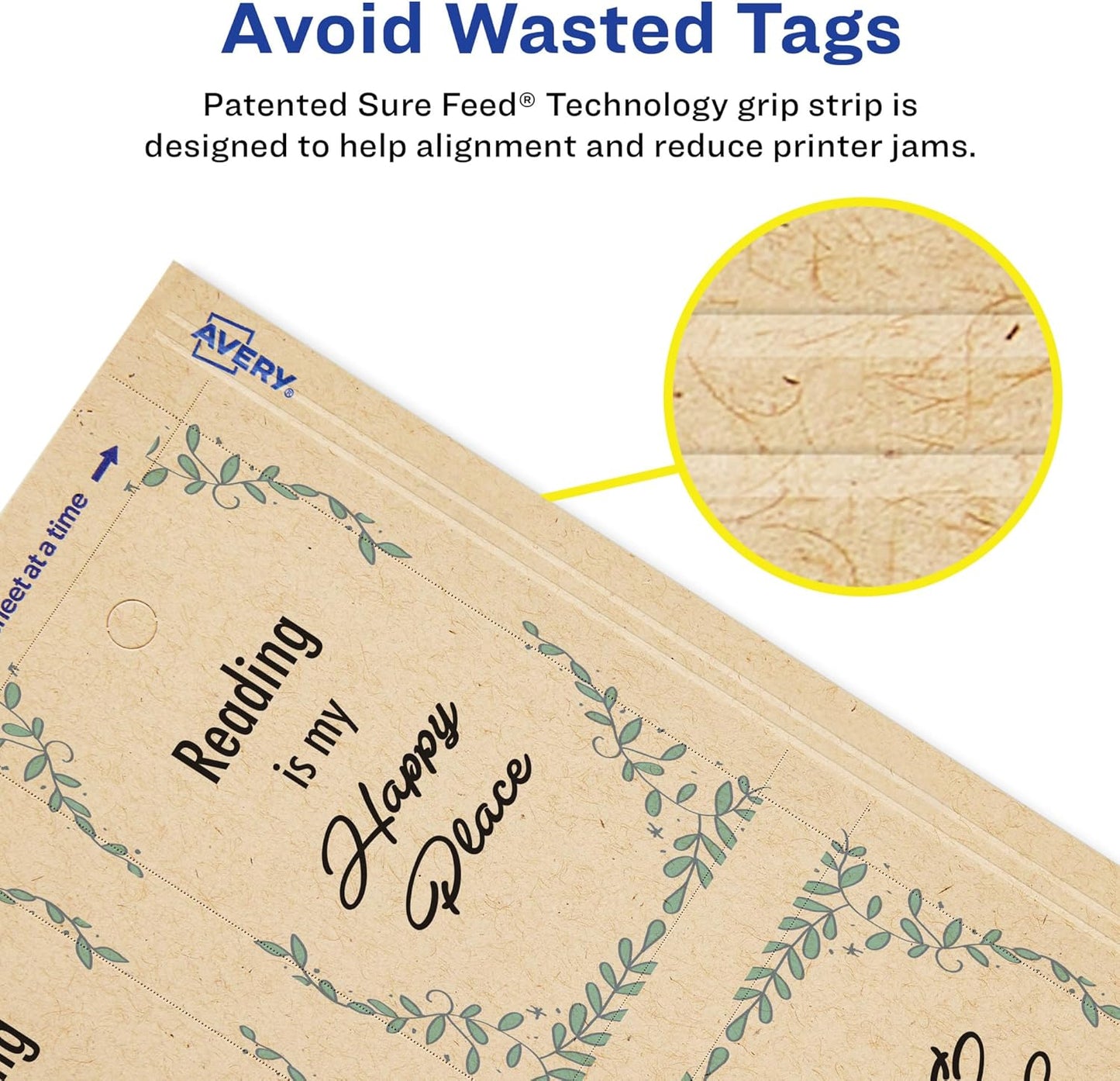 Avery Kraft Brown Rectangle Tags, Sure Feed Technology, 2" x 3.5", Laser/Inkjet Printable, 64 Total, Strings Included, Also Great for Gifts and Favors (80517)