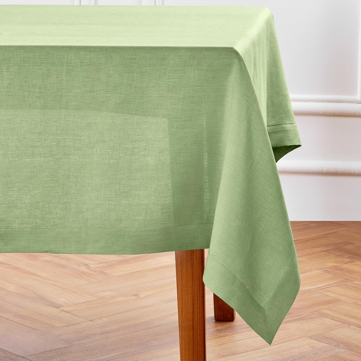 Solino Home Linen Tablecloth 60 x 108 Inch - 100% Pure Linen Laurel Green Table Cloth for Rectangle Tables - Fete, Machine Washable Tablecloth for Fall, Autumn, Thanksgiving
