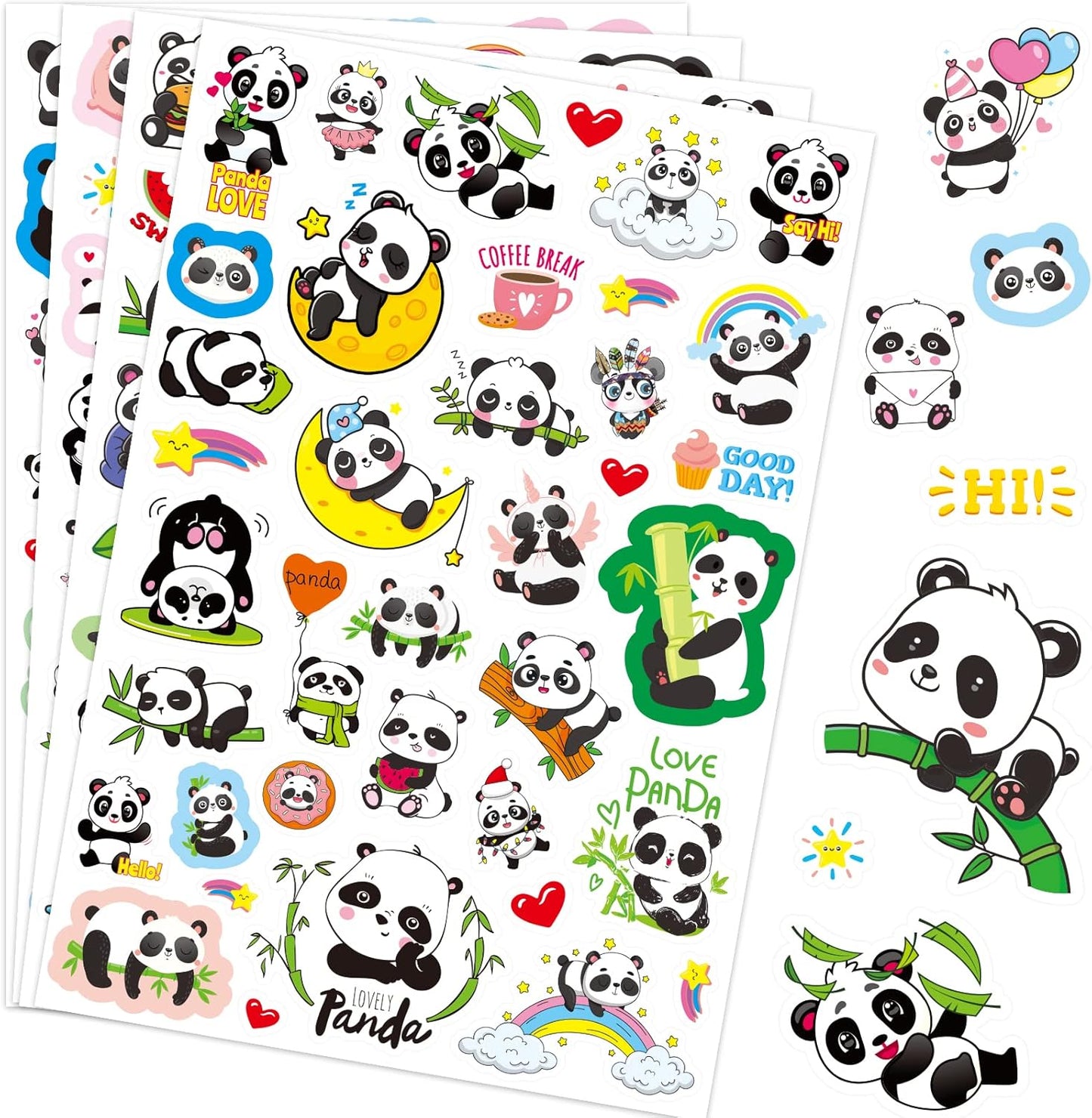 Cute Panda Stickers Cool Funny Panda Adhesive Waterproof Stickers 665 Counts for Zoo Animal Birthday Invitations Envelopes Decorations Party Goodie Gifts Bags Decor School Game Class Rewards