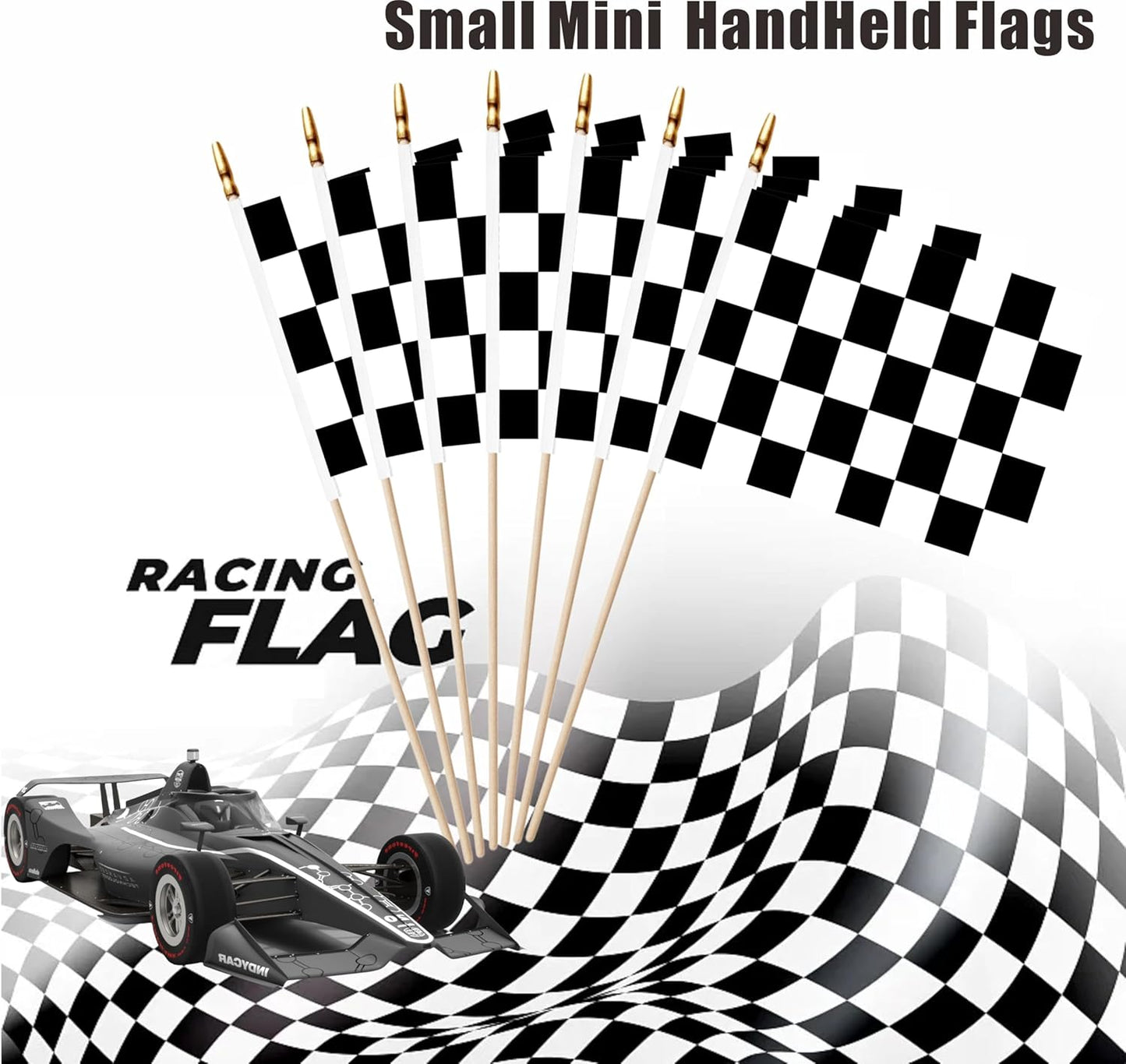 20 Pack Checkered Black and White Racing Mini Stick Flags Small Miniature Handheld Race Car Flag Decorations,5x8 Inch