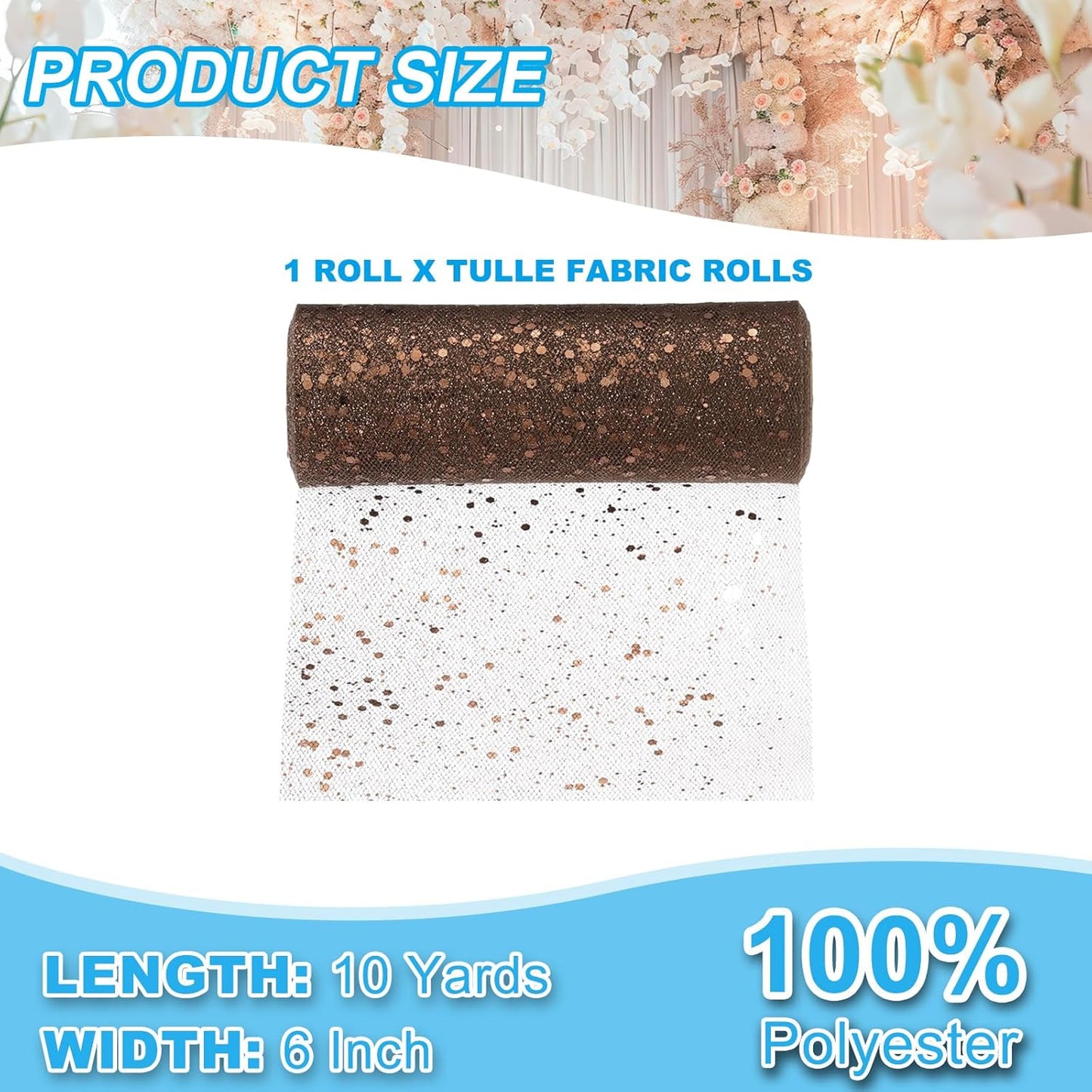 PATIKIL Tulle Fabric Rolls, 6 Inch by 10 Yards Fabric Spool Tulle Sparkling Ribbon Netting Sequin for DIY Tutu Skirts Crafts Wedding Party Decorations, Coffee
