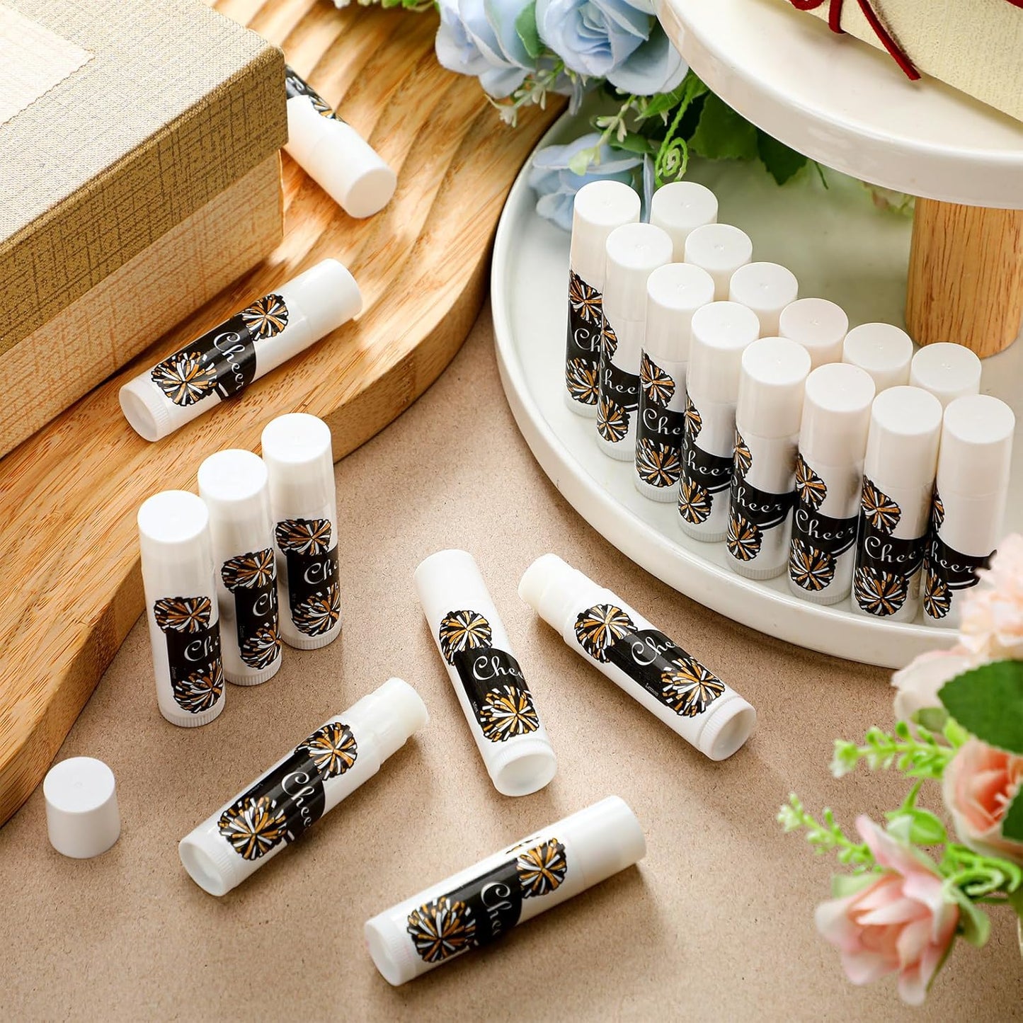 24 Pcs Cheer Lip Balm Cheer Teams Camp Gifts Pom Pom Leaders Party Favors Gear Lip Balm Mom Gift for Competitive Party Guest Supplies(Black)