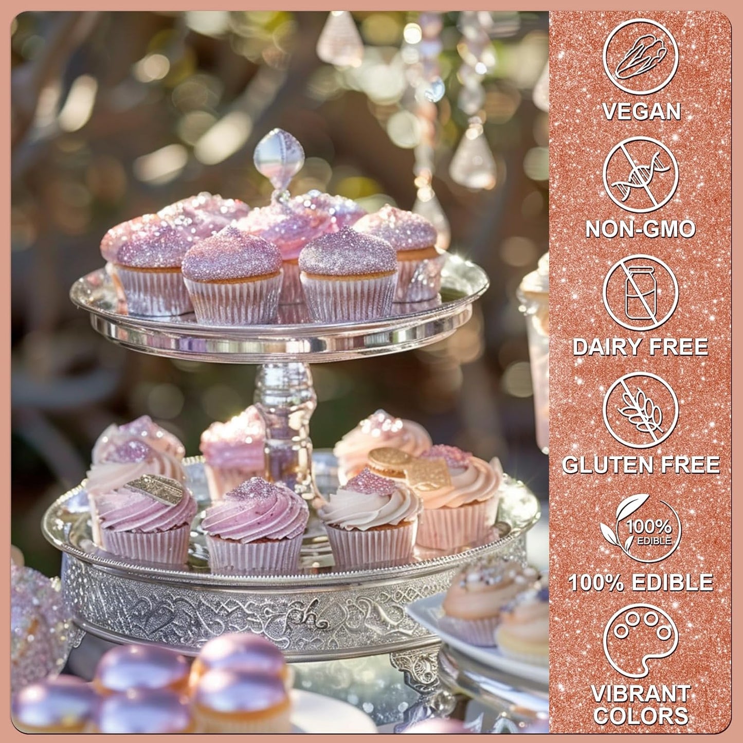 Rose Gold Edible Glitter - 5g Food Grade Cake Decorating Shimmering Glitter, Edible Sprinkle Luster Dust for Drinks, Chocolates, Fondant, Strawberries, Cupcakes, Candy, Cookie - Vegan