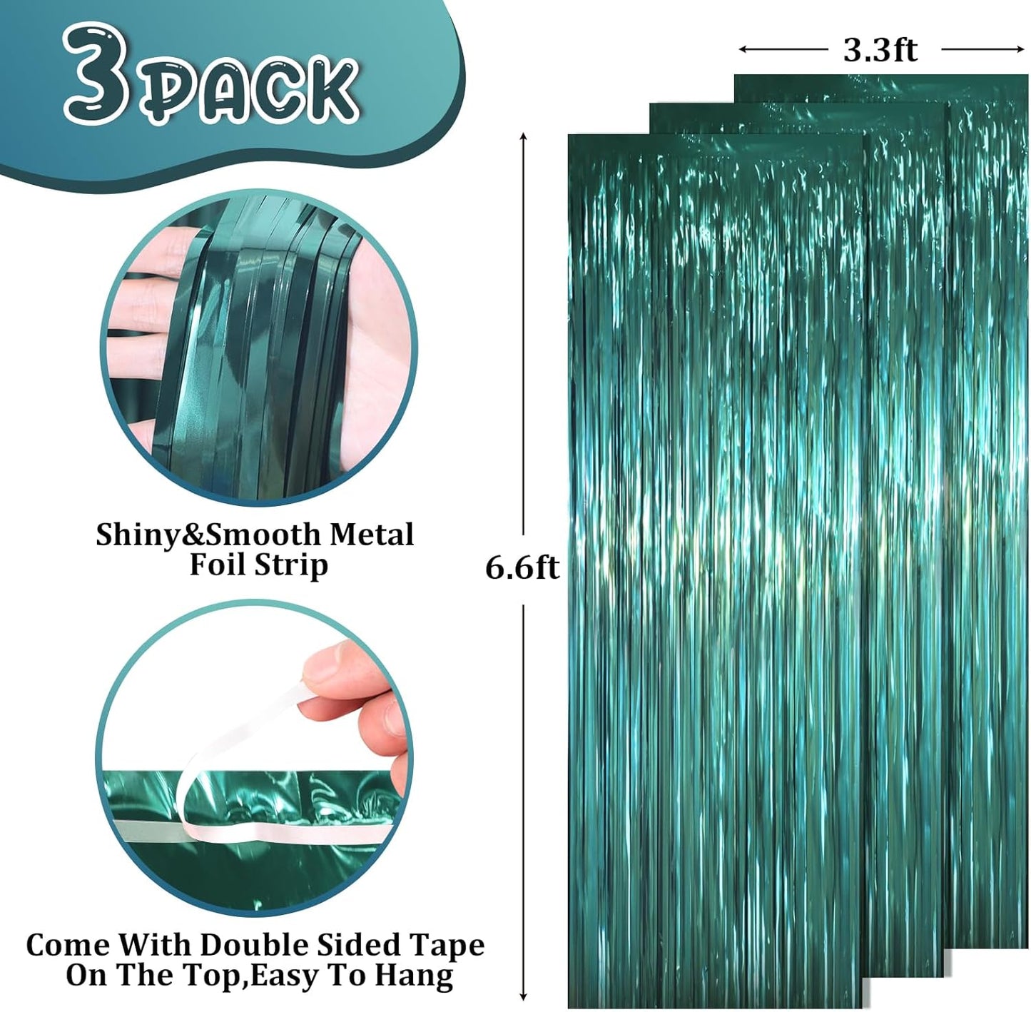 3 Pack 3.3 x 6.6 ft Dark Green Foil Fringe Backdrop Curtains, Tinsel Streamers Party Decorations, Fringe Backdrop for Birthday, Baby Shower, Gender Reveal, Graduation