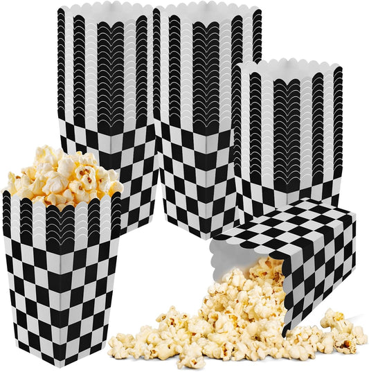 50 Pcs Checkered Popcorn Boxes Mini Paper Popcorn Bags for Race Car Party for Movie Nights Birthday Wedding (Black Checkered)
