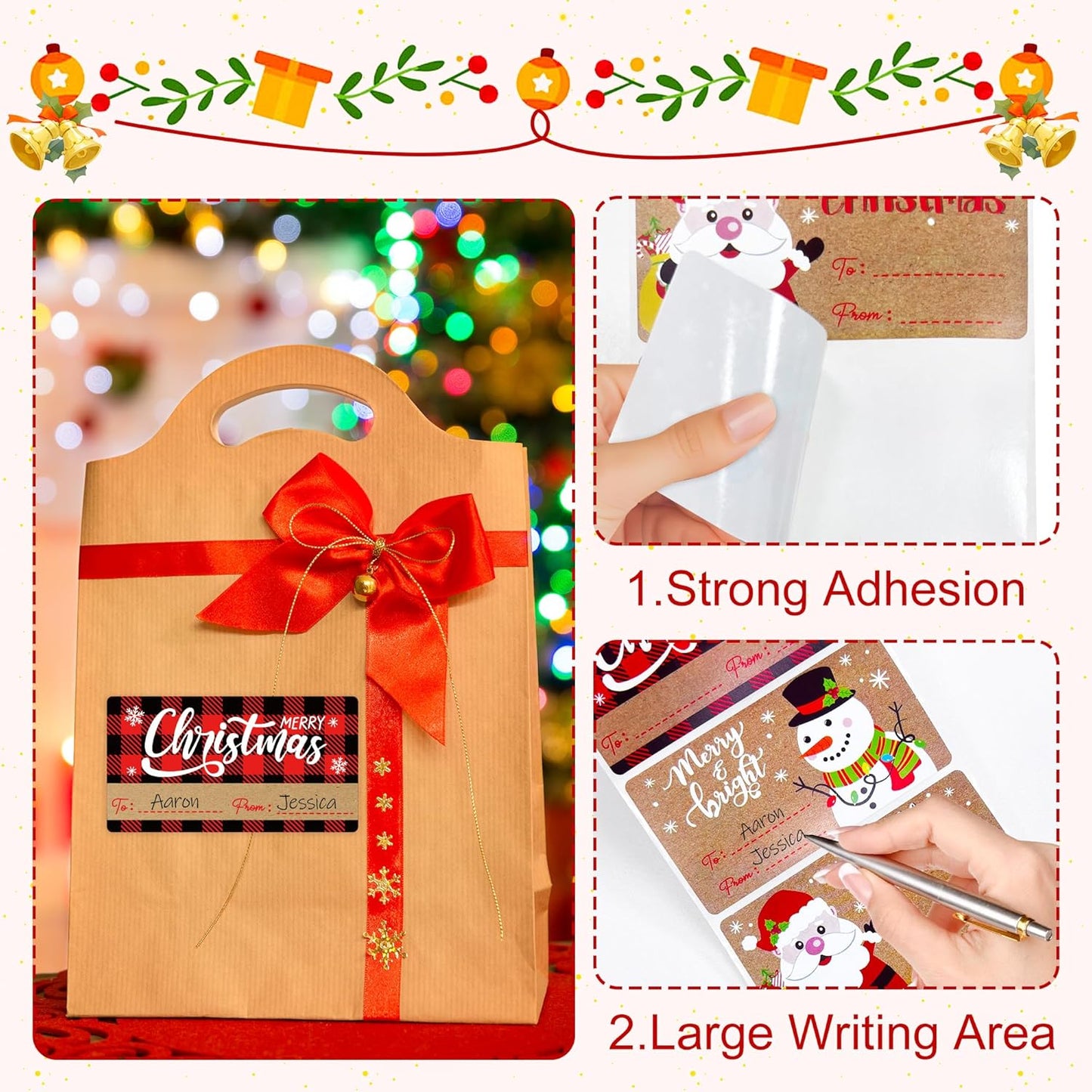 500 PCS Vintage Christmas Gift Tags,Christmas Name Tags Stickers Roll, Self-Adhesive Christmas Labels for Presents Boxes, Gift Bags,Xmas Holiday Wrapping Paper Christmas Decorations