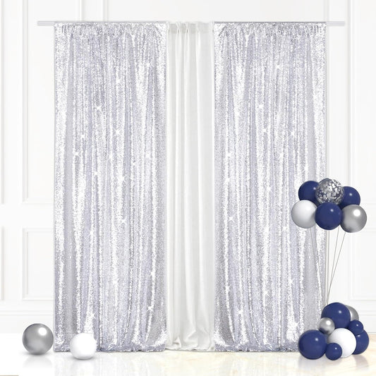 Eternal Beauty Silver Sequin Backdrop Curtains, Shimmer Back Drop 2Panels-3FTx7FT for Christmas, Party, Birthday, Photography, Wedding, Baby Shower Event Decoration