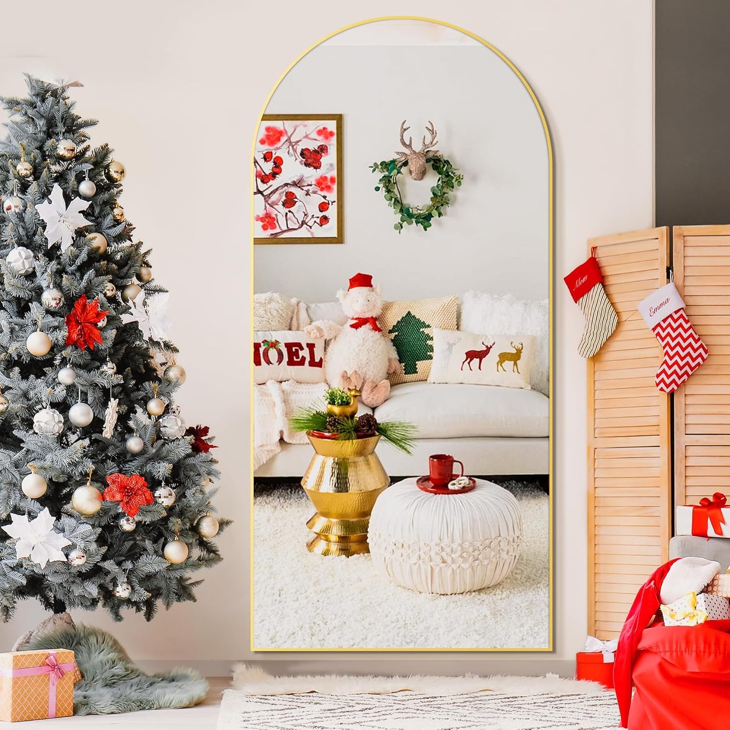 Full Length Arched Mirror, 75"x35" Standing Floor Full Body Mirror for Wall with Aluminum Alloy Frame for Bedroom, Living Room, Dressing Room(Gold)