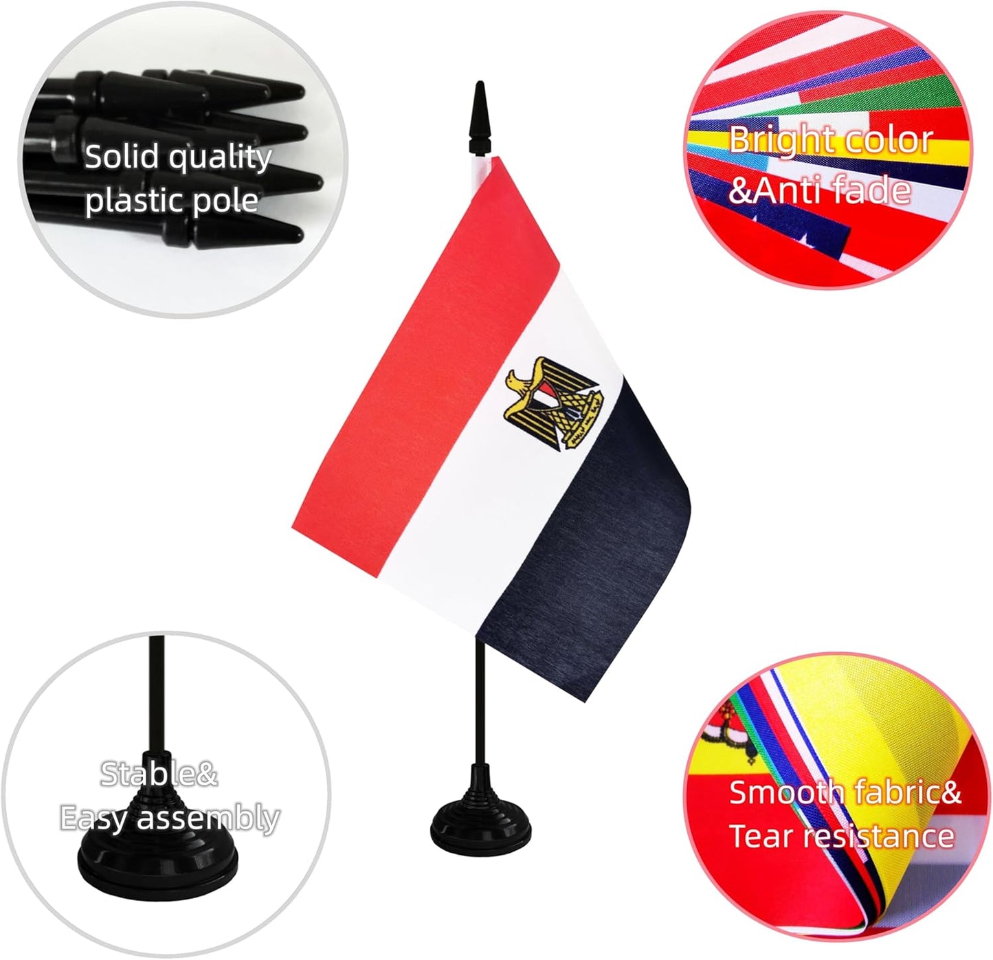 Egypt Desk Flag, 12 Pack Egyptian Table Office Flag with Black Solid Pole and Stand Base, International Country Flag, Festival Celebration, Classroom Meeting Desktop Decor (Egypt)
