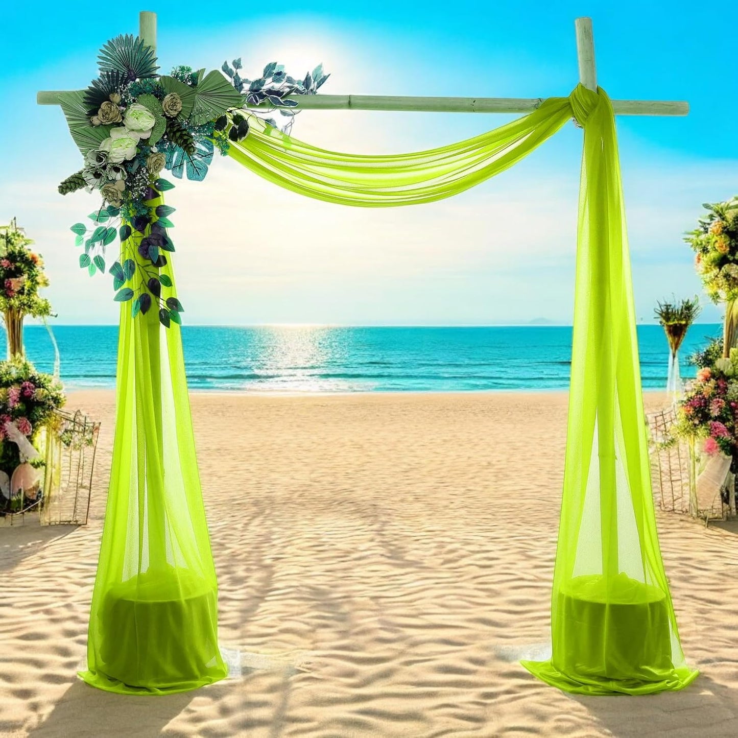 MDS Halloween Chiffon Draping Fabric - 2 Panel, 30" Wide x 20ft Long - Sheer Spooky Arbor & Canopy Drapery for Haunted House Backdrops, Party Ceilings, DIY Costumes & Themed Events - Parrot Green