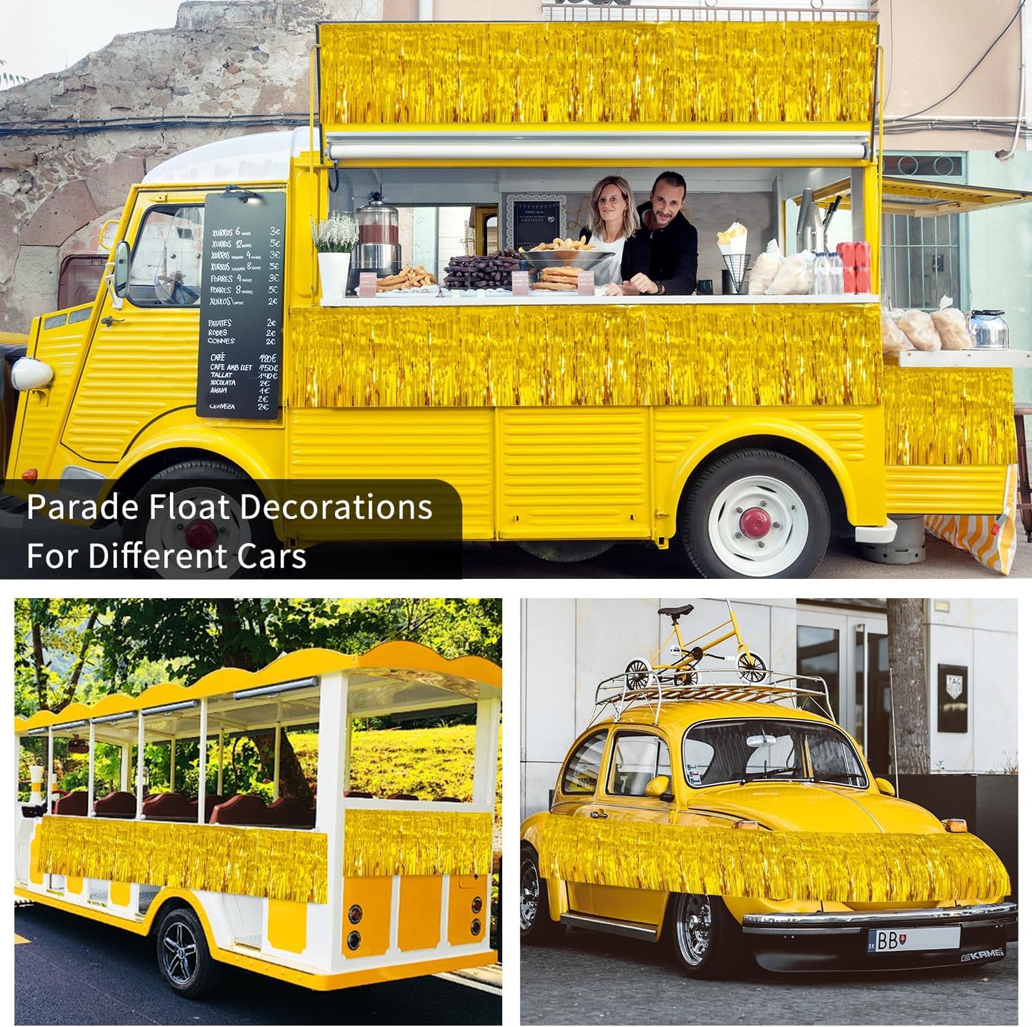 Gold Birthday Decorations Tinsel Garland Parade Float Decorations for Trailer 4Pack 12FT Christmas Party Decor Ceiling Fringe Banner Backdrop for Streamers Party Decorations