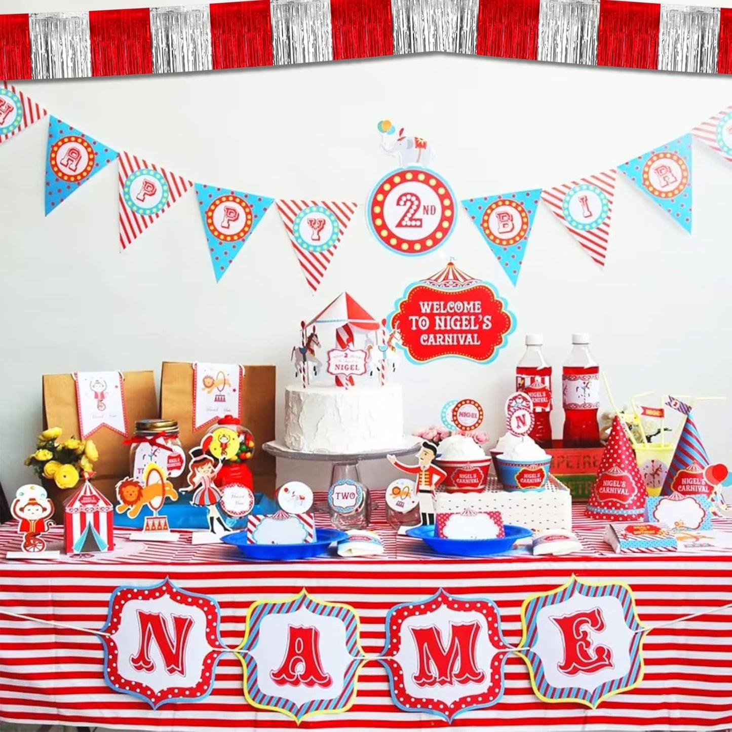 6 Pack 10 Feet Red Silver Foil Fringe Garland Metallic Tinsel Streamers Banner Wall Hanging Curtain Backdrop Banner for Parade Floats, Thanksgiving, Christmas, Birthday, Halloween Party Decorations