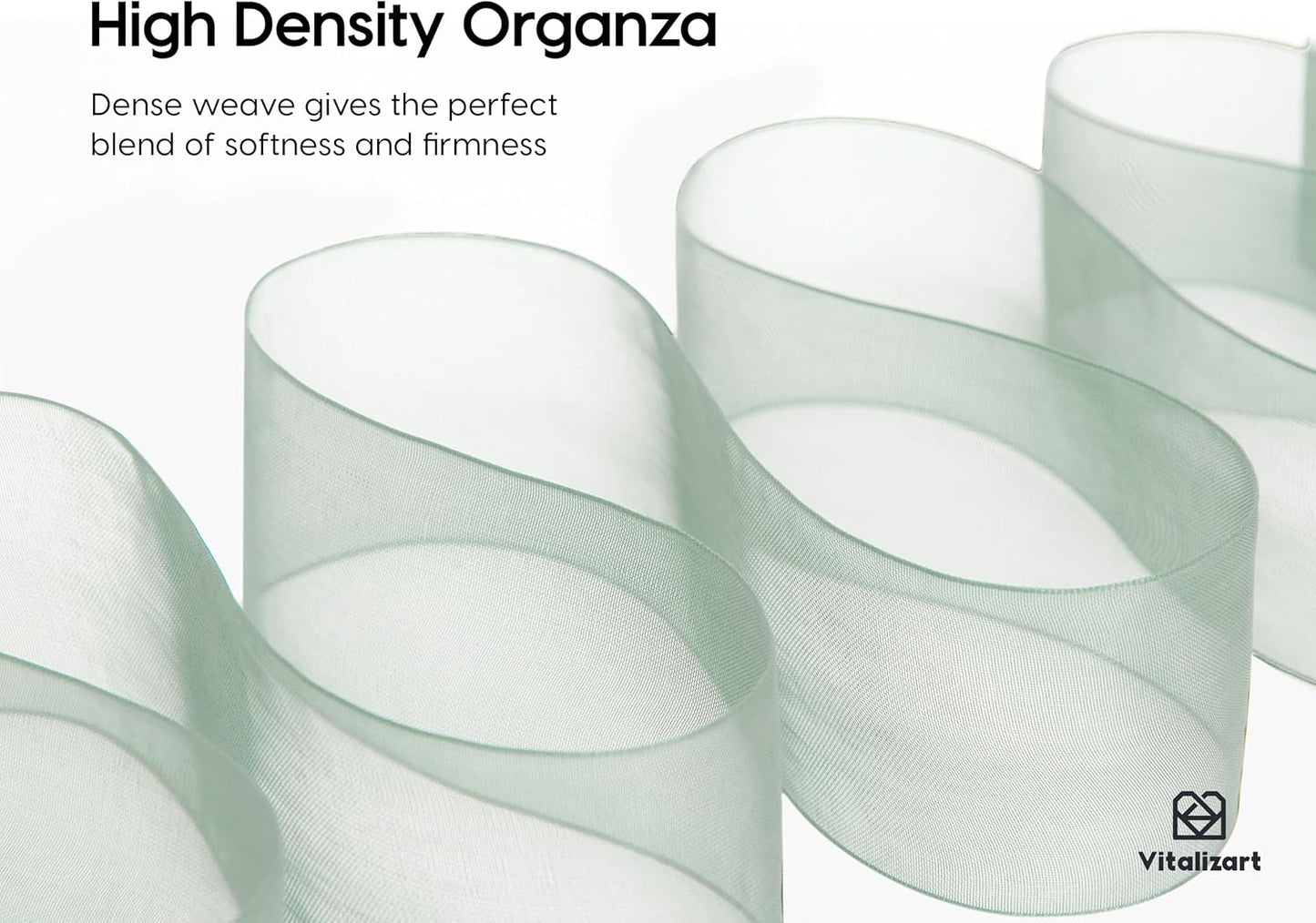 Vitalizart Organza Ribbon 1.5" x 30 Yd Cream White Rose Gold & Dusty Green Sheer Ribbons for Gift Wrapping Crafts Christmas Party Decor Bows Wedding Invitations Wreaths Bouquet