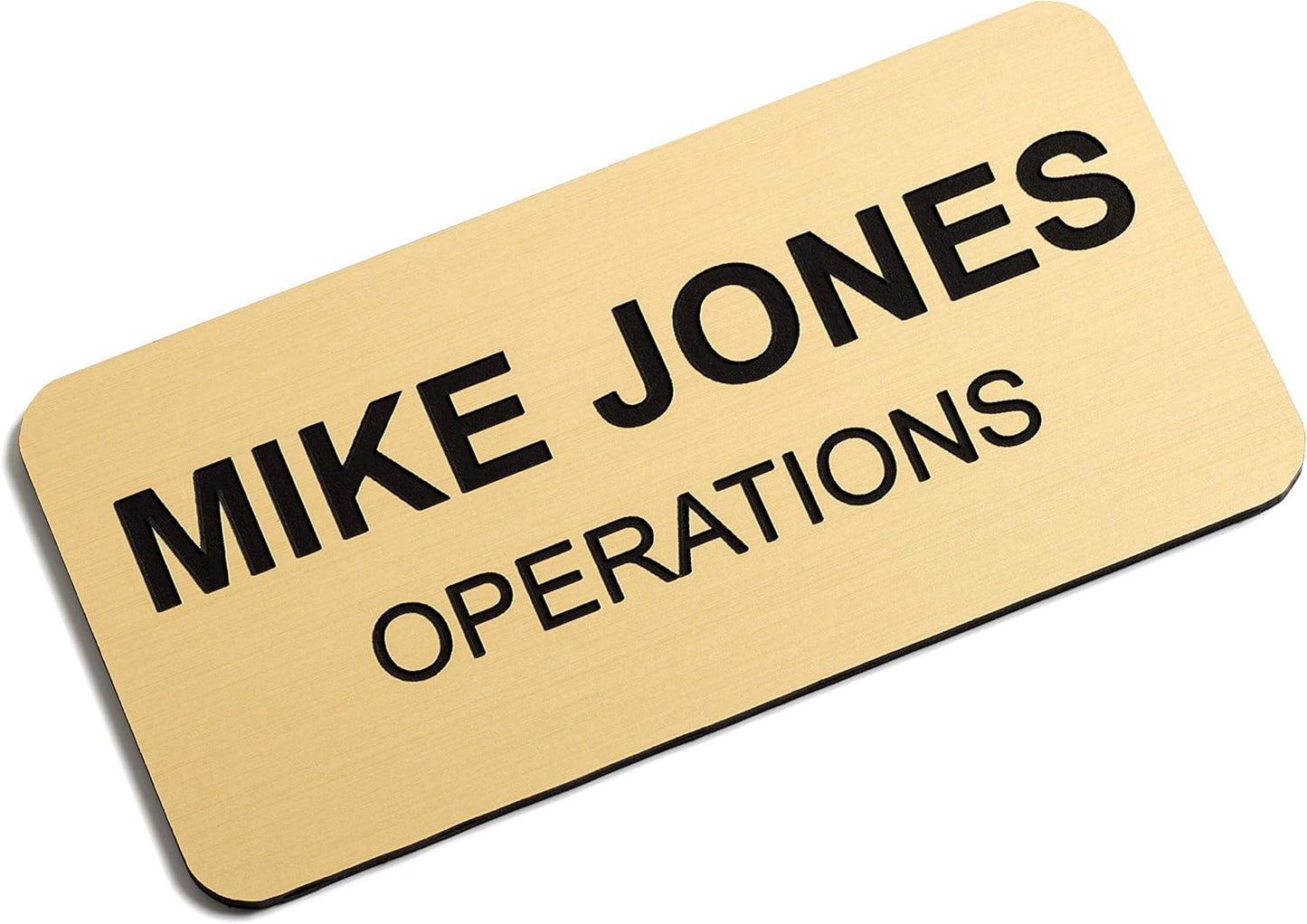 Custom Engraved Name Tag Badges – Personalized Identification with Pin or Magnetic Backing, 1.5 Inches x 3 Inches, European Gold/Black