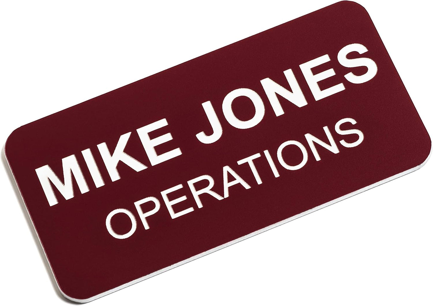 Custom Engraved Name Tag Badges – Personalized Identification with Pin or Magnetic Backing, 1.5 Inches x 3 Inches, Claret/White